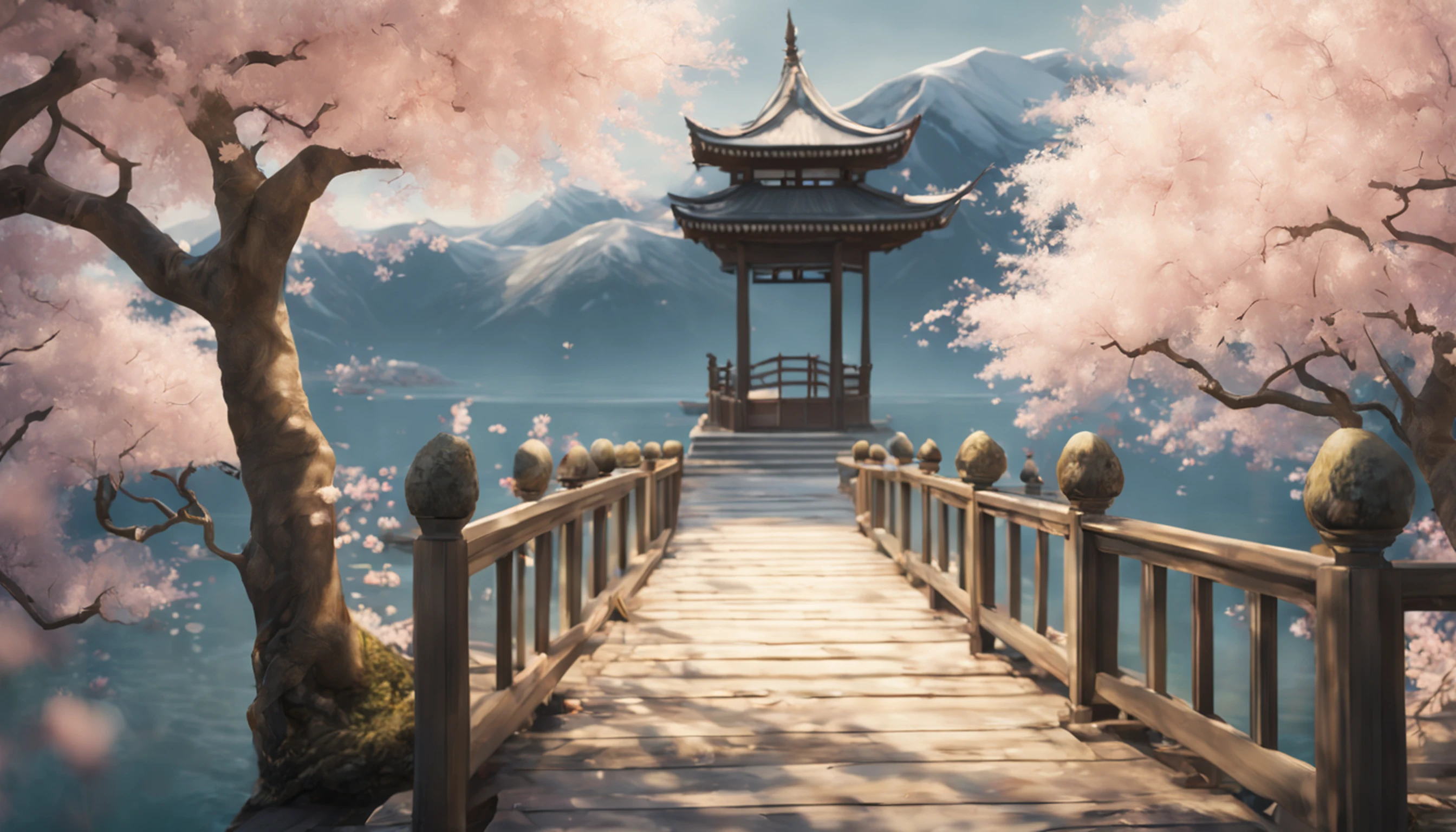 obra-prima, melhor qualidade, alta qualidade, papel de parede 32k extremamente detalhado da unidade CG, an enchanting front view scene of crystal clear lagoon in Japan, Cherry trees in the background, nascer do sol, creating a sense of mystique and enchantment, arts station, intricado, trending, fotografia premiada, Bokeh, profundidade de campo, HDR, flor, chromatic aberration, fotorrealista, extremamente detalhado, trending in the artstation, trend at CGSociety, intrincado, alto detalhe, dramatic, arte no meio da jornada, with a Dragon Empress "Jennifer Connelly", olhos realistas, cabelo preto, olhos azuis, seios pequenos, Vestido setin coreano sensual, paisagem maligna, ethereal beauty, (Fantasy Illustration:1.3), olhar encantador, pose cativante, garota solo, charme sobrenatural, mystical sky, gazebo,(Escultura em papel:1.5),Stooping, (Mar de nuvens brancas:1.3), (nuvens brancas:1.3), (peach blossom:1.2), montanhas, soft lighting，Elementos Orientais, sonhador, pastels colors, cores brilhantes, Traditional Chinese color scheme, ( Reasonable design, linhas claras, Alta nitidez,melhor qualidade, Very detailed, master part, Arte Oficial, Efeito de luz do filme, 4k ),