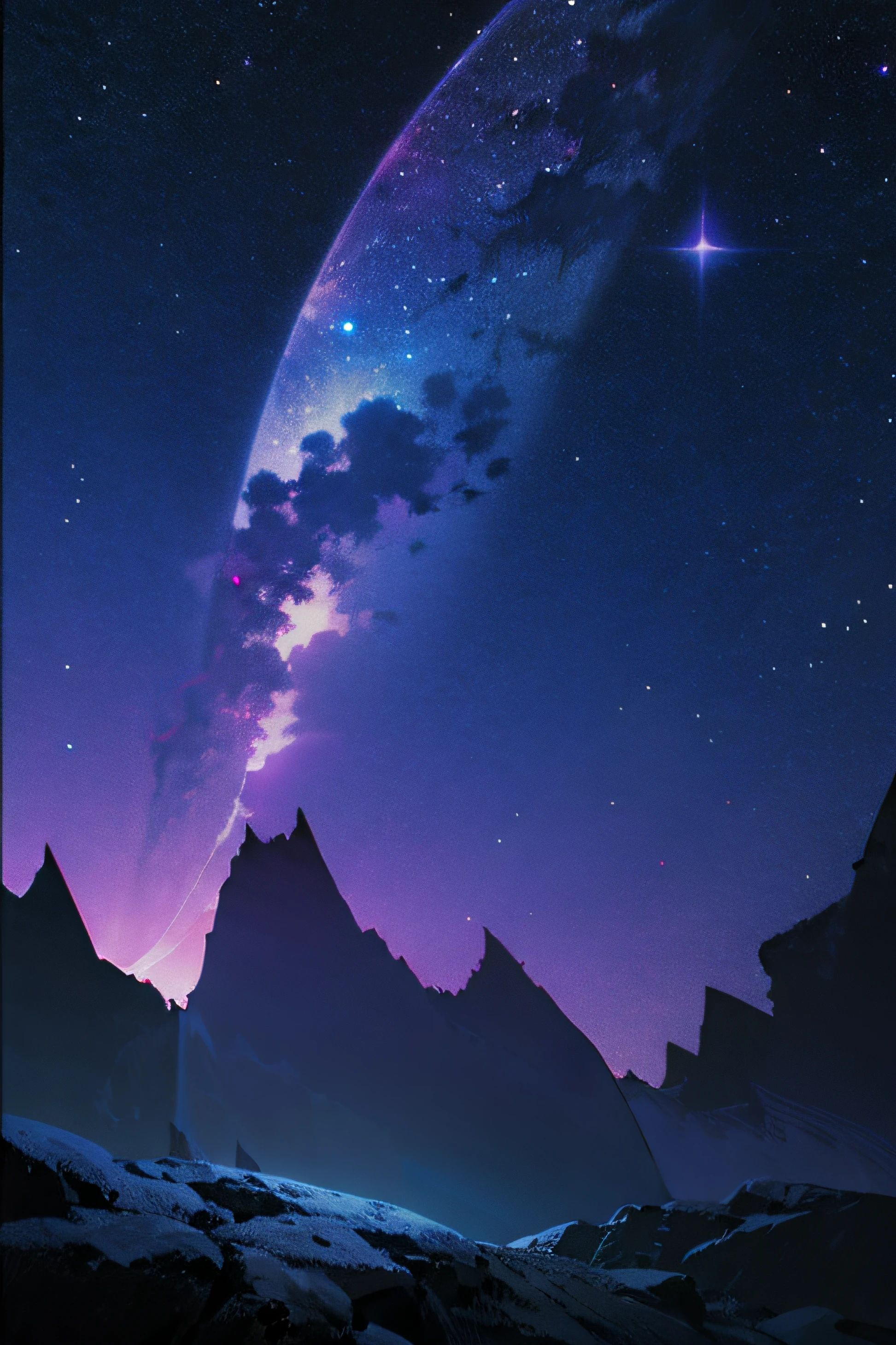 night sky purple background dark clouds many stars