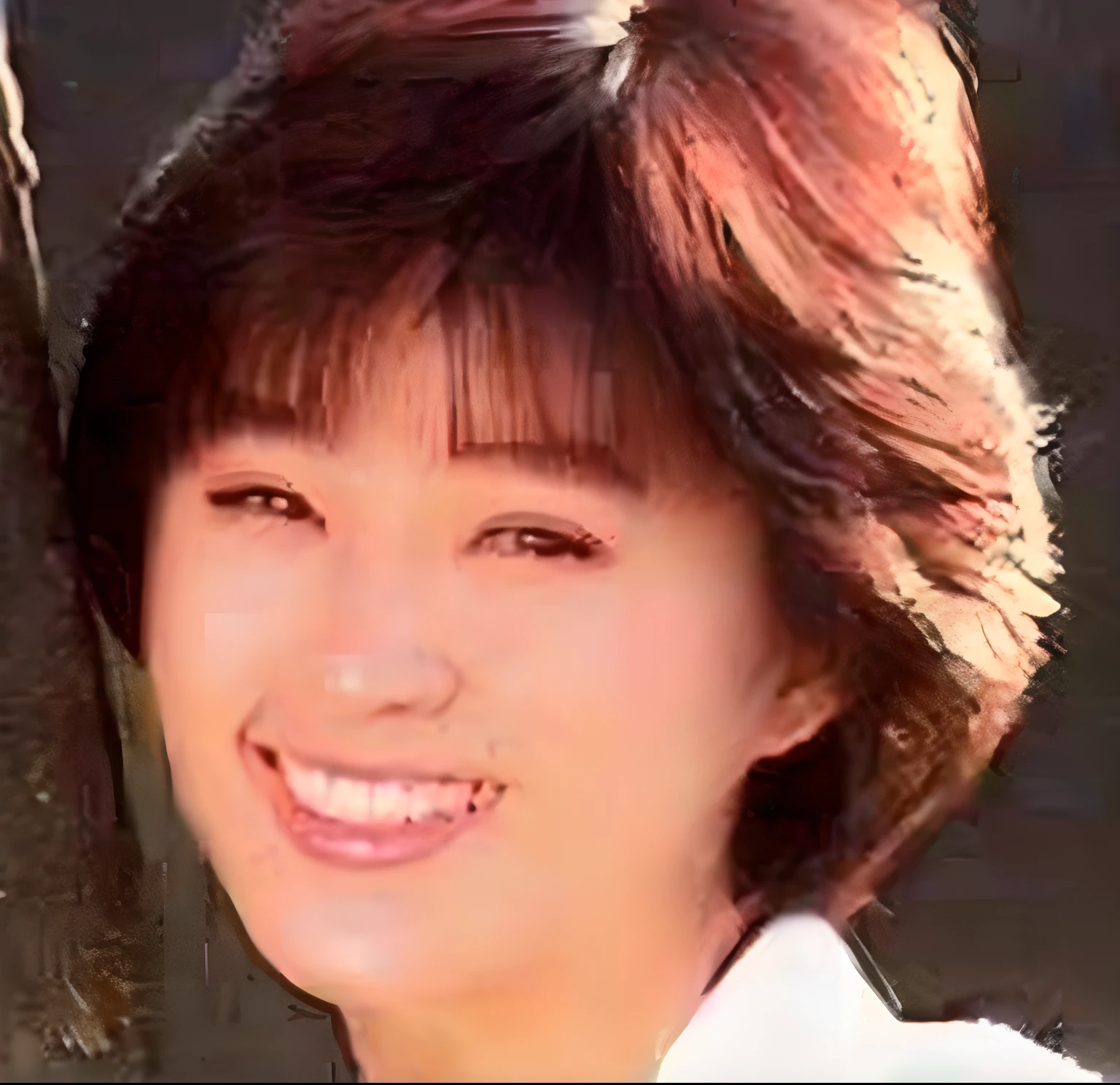 ​masterpiece, 1 beautiful girls, detaileds, Swollen eyes, top-quality, 超A high resolution, (Realistis: 1.4), OriginalPhoto, 1Girl, 电影灯光, a smile, japanes, a asian beauty, Korean, clean, ultra beautiful, little young face, Beautiful skins, A slender, cyberpunk backgrouns, (A hyper-realistic), (hight resolution), (8K), (ighly detailed), (The best illustrations), (beautifully detailed eyes), (ultra-detailliert), (wall-paper), (详细的脸), How viewers look, fine detailed, A detailed face、pureerosfaceace_v1、a smile、46-point beveled hair、Facing straight ahead、Neat Clothing、dark colored eyes、sleeveless clothes、Front-facing body、Noriko Sakai