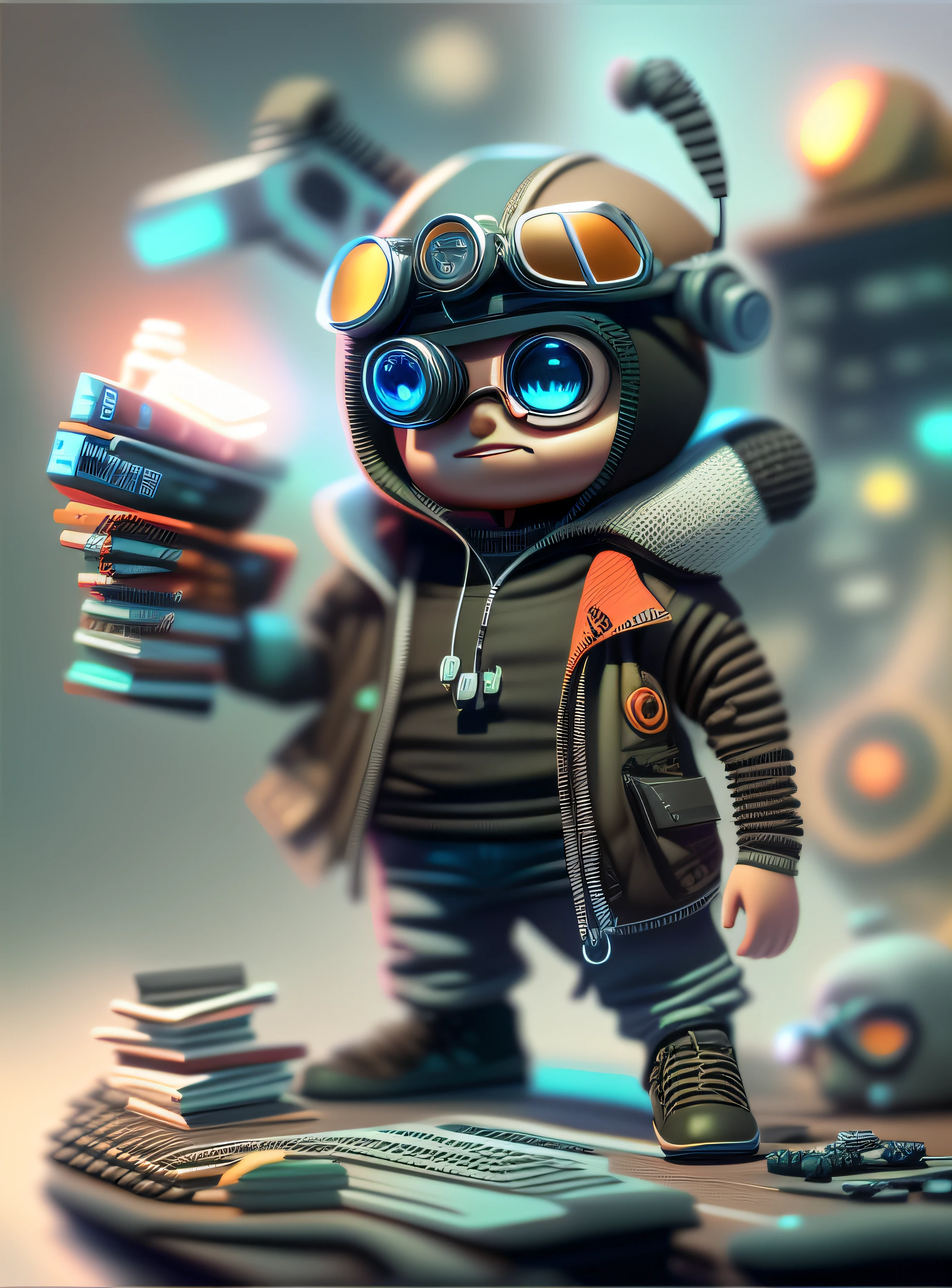 There is a toy figure of a boy wearing a helmet and goggles, advanced digital chibi art, 3 d render stylized, rossdraws cartoon vibrant, 8K high quality detailed art, octane. trending on artstationh, Beeple and Jeremiah Ketner, childrens art in artstation, 3 d render official art, Stylized anime, 3 D rendering character art 8 K，Background poster，