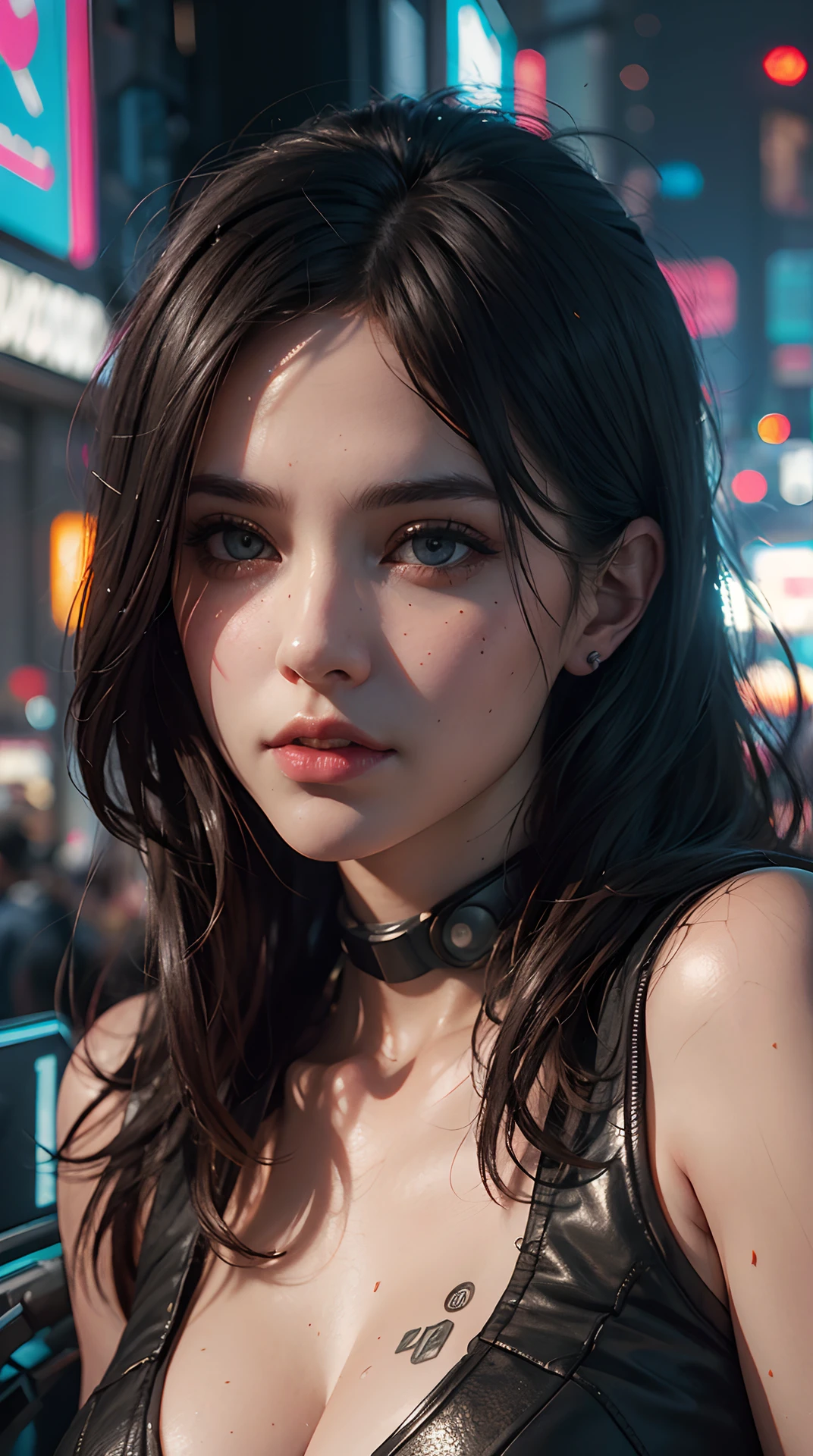 best quality,4k,8k,highres,masterpiece:1.2), ultra-detailed, (realistic,photorealistic,photo-realistic:1.37), (beautiful detailed eyes, beautiful detailed lips, extremely detailed eyes and face, long eyelashes), studio lighting,physically-based rendering,vivid colors, (big tits, super big tits, super extra big tits), (cyberpunk:1.5),