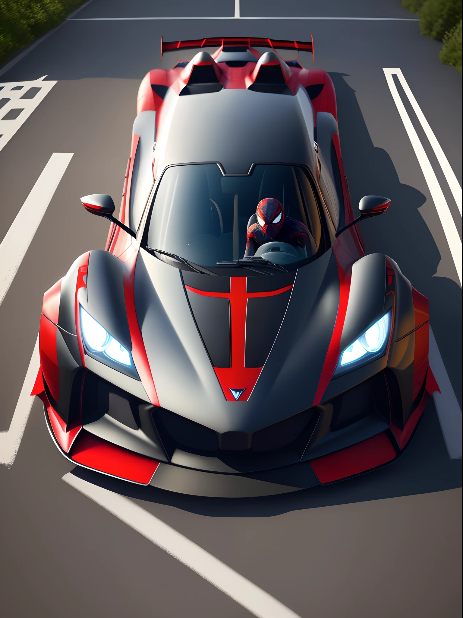 Spider man futuristic car, spider logo infront of the car, ultra realistic 8k resolution