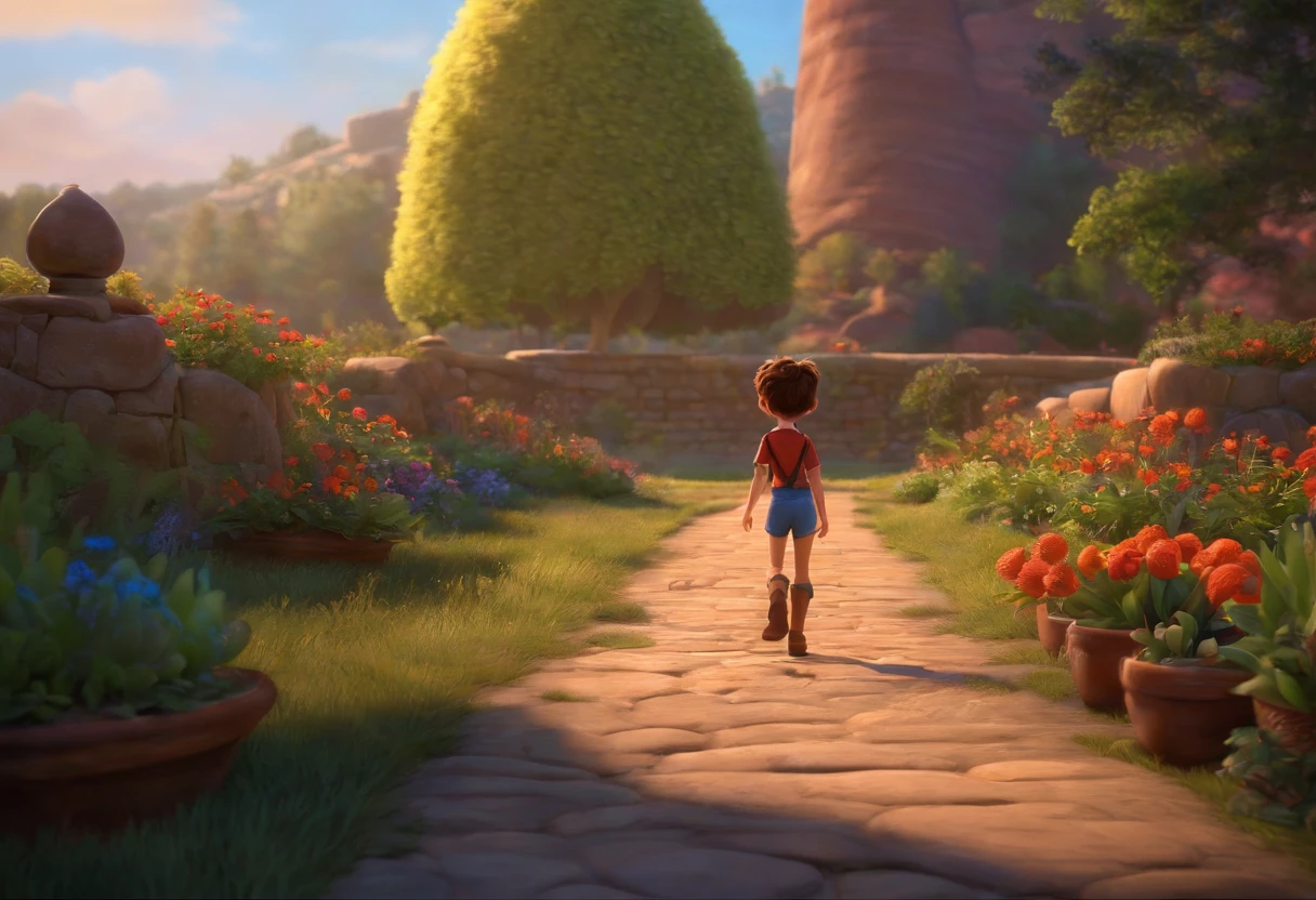 Pixar, from behind, wide shot, foreshortening, anime, panorama, best quality, masterpiece