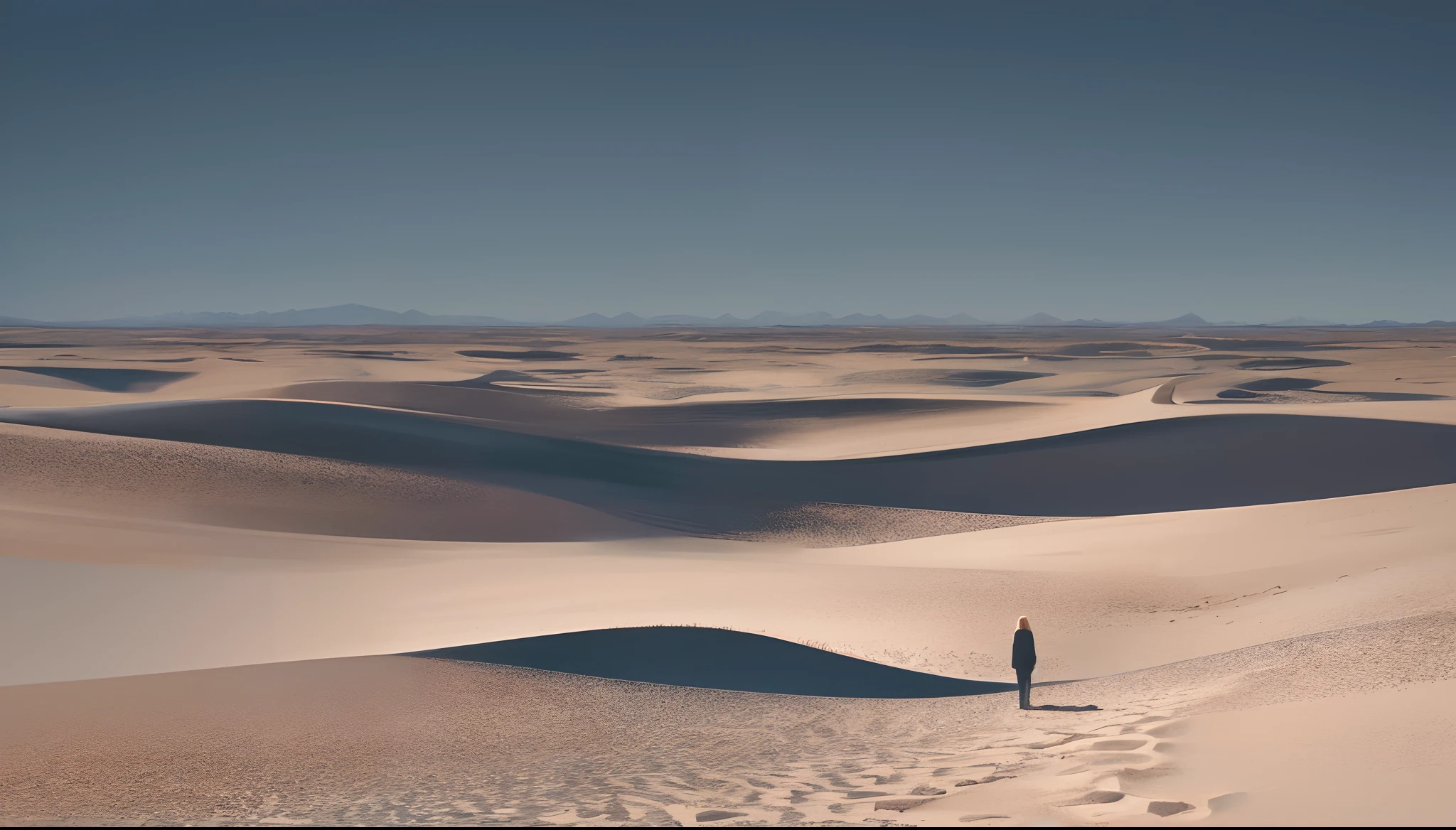 incantation(Prompt): 
Black and White photo，the night，A desert，Lonely shadow，Light ，Minimalist，beautiful high resolution， 3840x2160
Model: Vector illustration