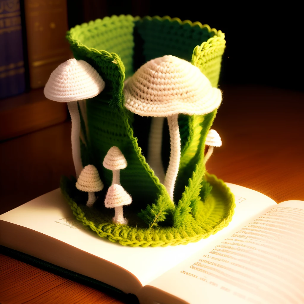 Book separator made of crochet in the form of a mushroom plant
