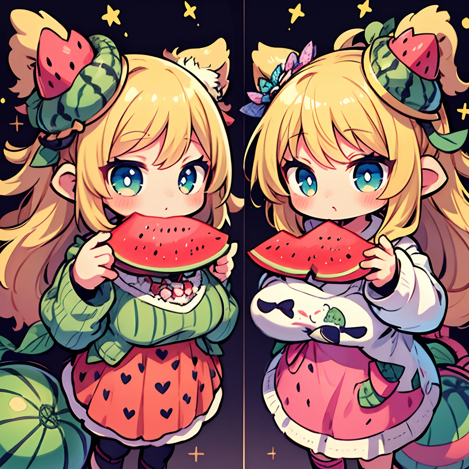 Jitome,Girl personified by watermelon、Cute、Watermelon pattern、Cross section of watermelon、Cute、Psychedelic Girls、tmasterpiece、top-quality、Top image quality