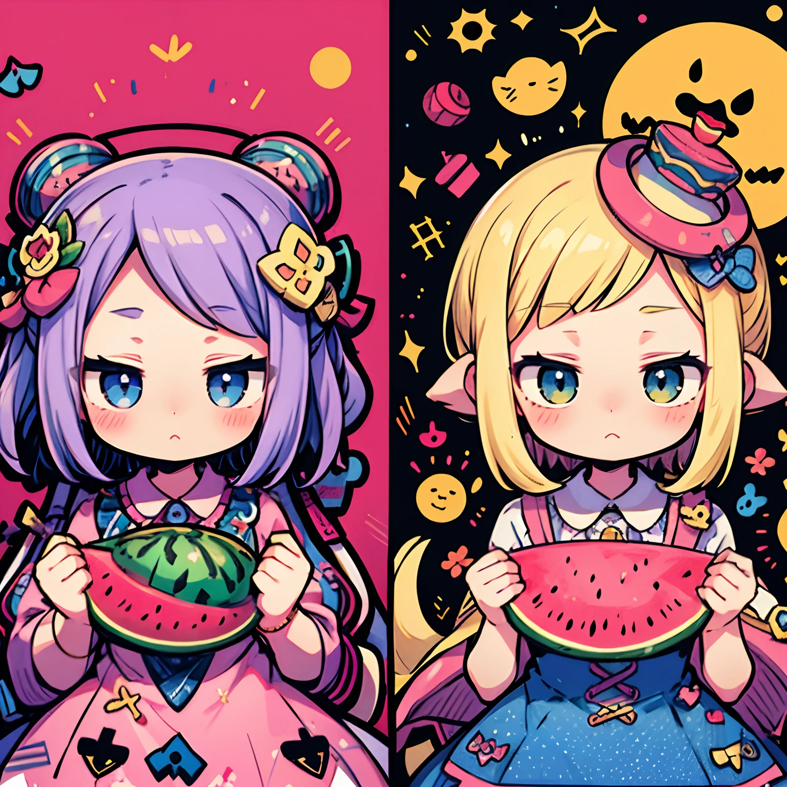 Jitome,Girl personified by watermelon、Cute、Watermelon pattern、Cross section of watermelon、Cute、Psychedelic Girls、tmasterpiece、top-quality、Top image quality