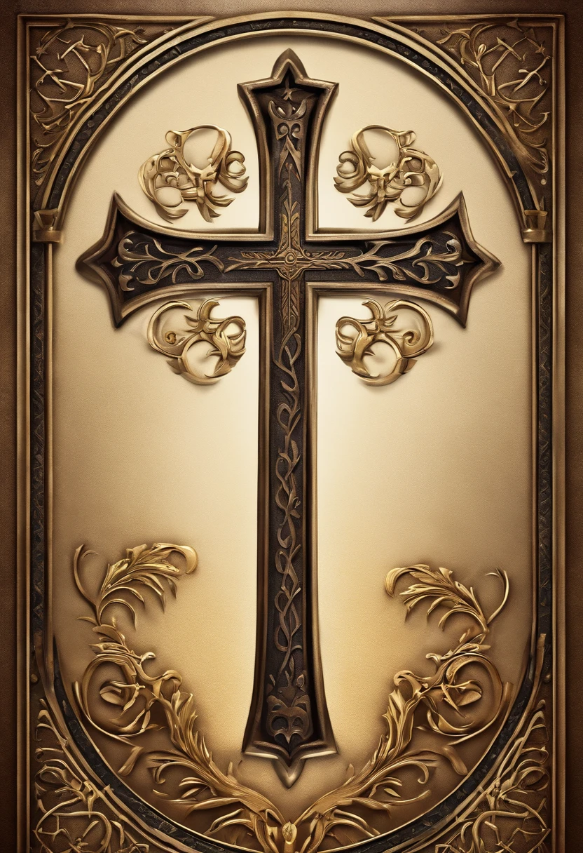 (best quality,highres:1.2),logo,weapons,centered cross,symbolic strength,metal material,detailed engravings,vibrant colors,shiny surface,medieval style,illuminated by soft light