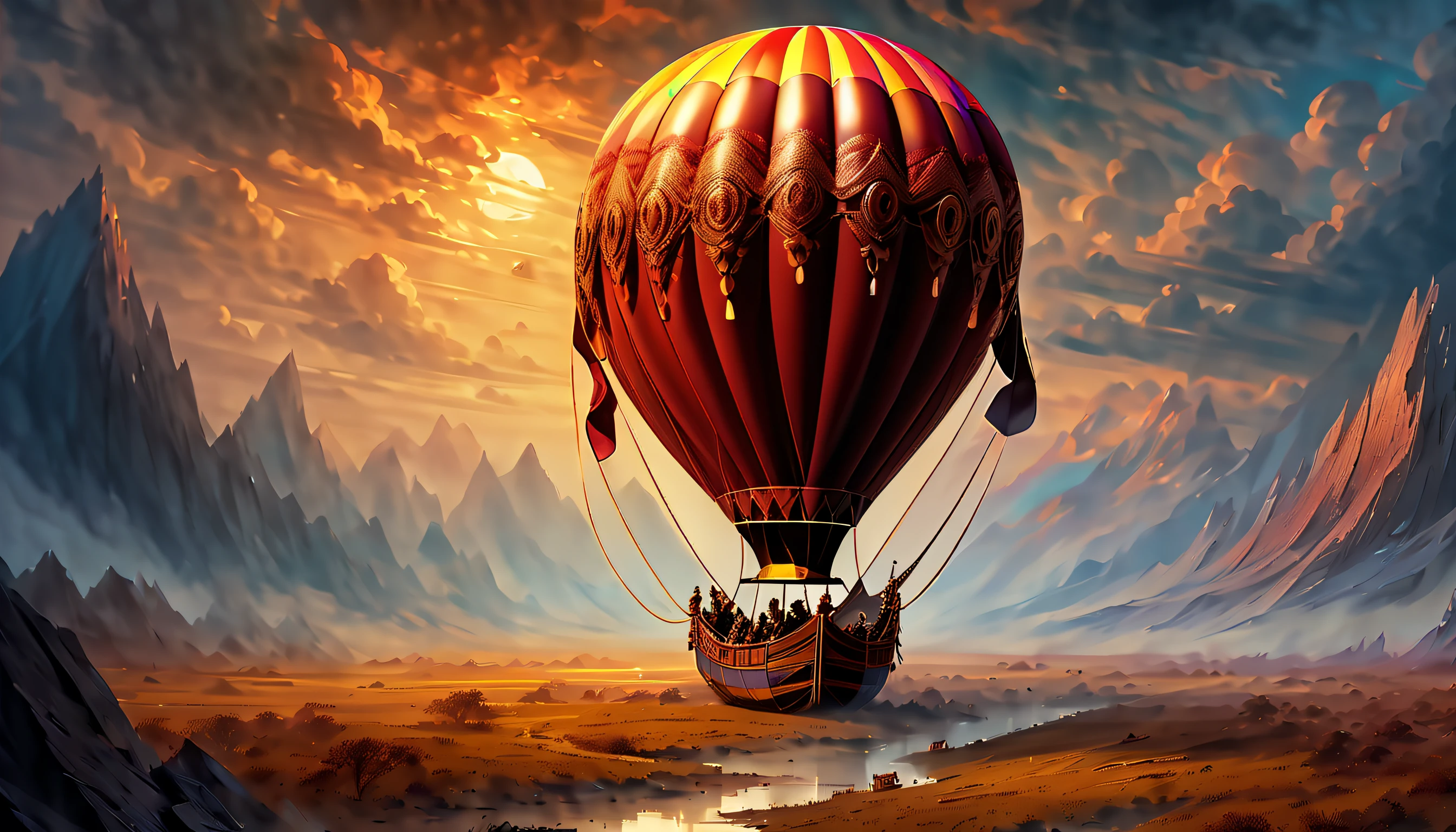 (((the hot air balloon is detailing digital colors of concept art:1.3))), ((sadness and loneliness rendered in stunning 32k resolution:1.3)), expression adds depth and complexity to the overall composition, breathtakingly beautiful, mesmerizing fusion of marble colors and swirling smoke, blame rain glow, dim acid wish with dim mercury wish, as this masterpiece captures every detail and nuance, wake me up from in the dark, intricate insane details, ultra realistic, tragic determination facial expression, judgment day of gods and evil gods, (((fearless warrior of god's child:1.3))), (((two parts in one art:1.3))), mesmerizing and flawless visual experience, (((intricate details of different materials create, justice with majestic:1.2))), (tachism:1.3), (aftermath of doomsday war landscape intricate details:1.4),