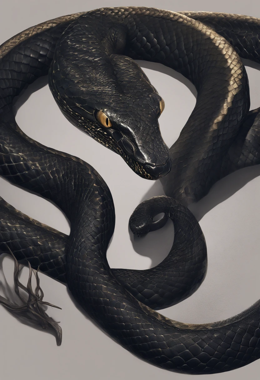The body of the black snake snake is about one meter long，Thick arms，The whole body is covered with dark snake scales，The eyes appear a cold dark gold，Faint venom lingered on the two inverted hook-like fangs。