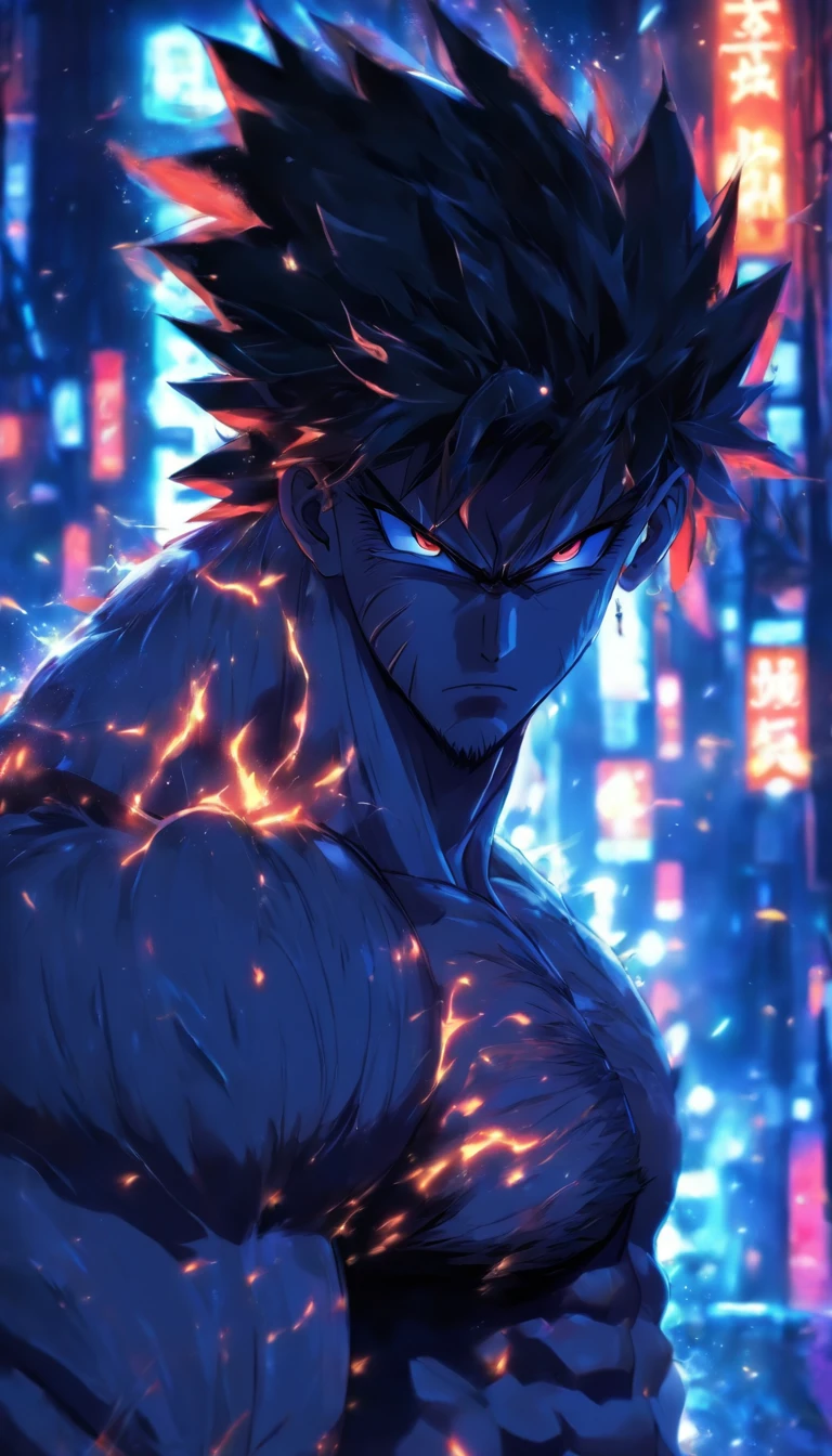 A sweaty and cautious man, looking around in a dark street with dim streetlights, the wind blowing his clothes, ,32k, best quality, masterpiece, super detail, high details by Jidaimono Anime Style
