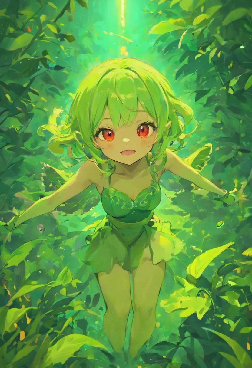 a cute little naked flat-chested fairy with dragonfly wings floating submerged in a giant glass of fizzy lemon-lime soda