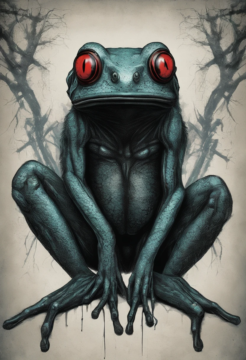 It was a red-eyed tree frog,The whole body is turquoise,Blood red eyes,Mosquitoes are preying on mosquitoes in a cluster of weeds