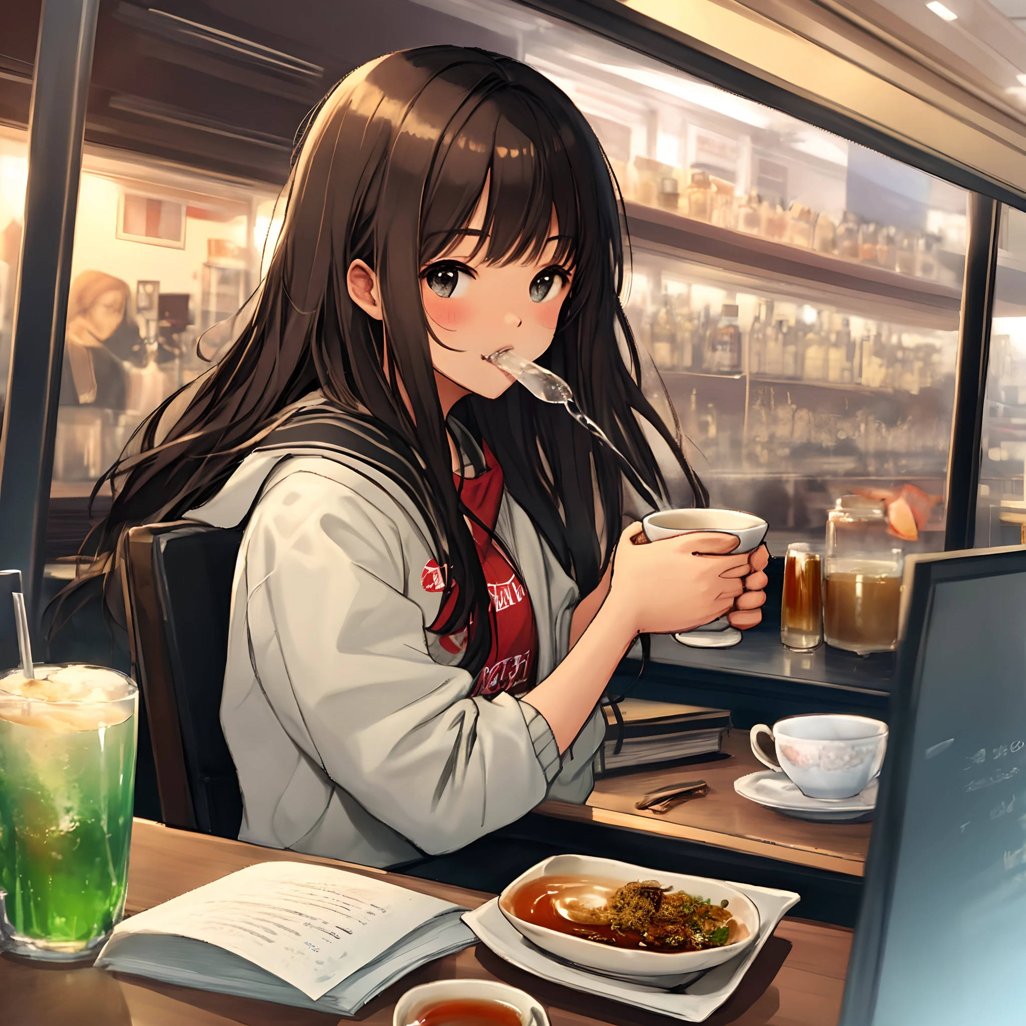 College student drinking tea