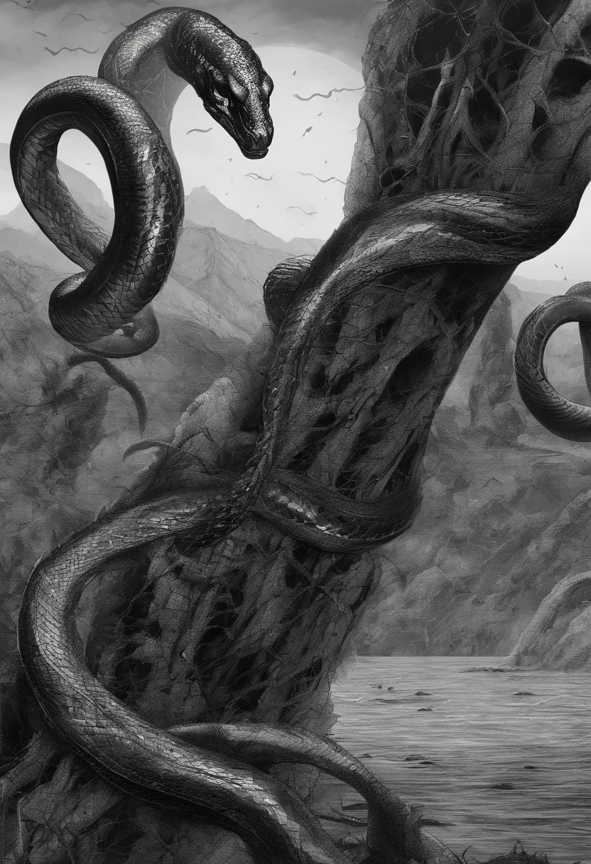 (best quality,8k,Very detailed,surreal:1.2),Chinese scenery,a huge golden dragon,Hands outstretched,Messy long hair,Glowing Effects,surreal,Chinese black and white ink style,brilho prata,Soft colors,Makeup is dirty,ink,Very detailed,high resolution,Physically Based Rendering