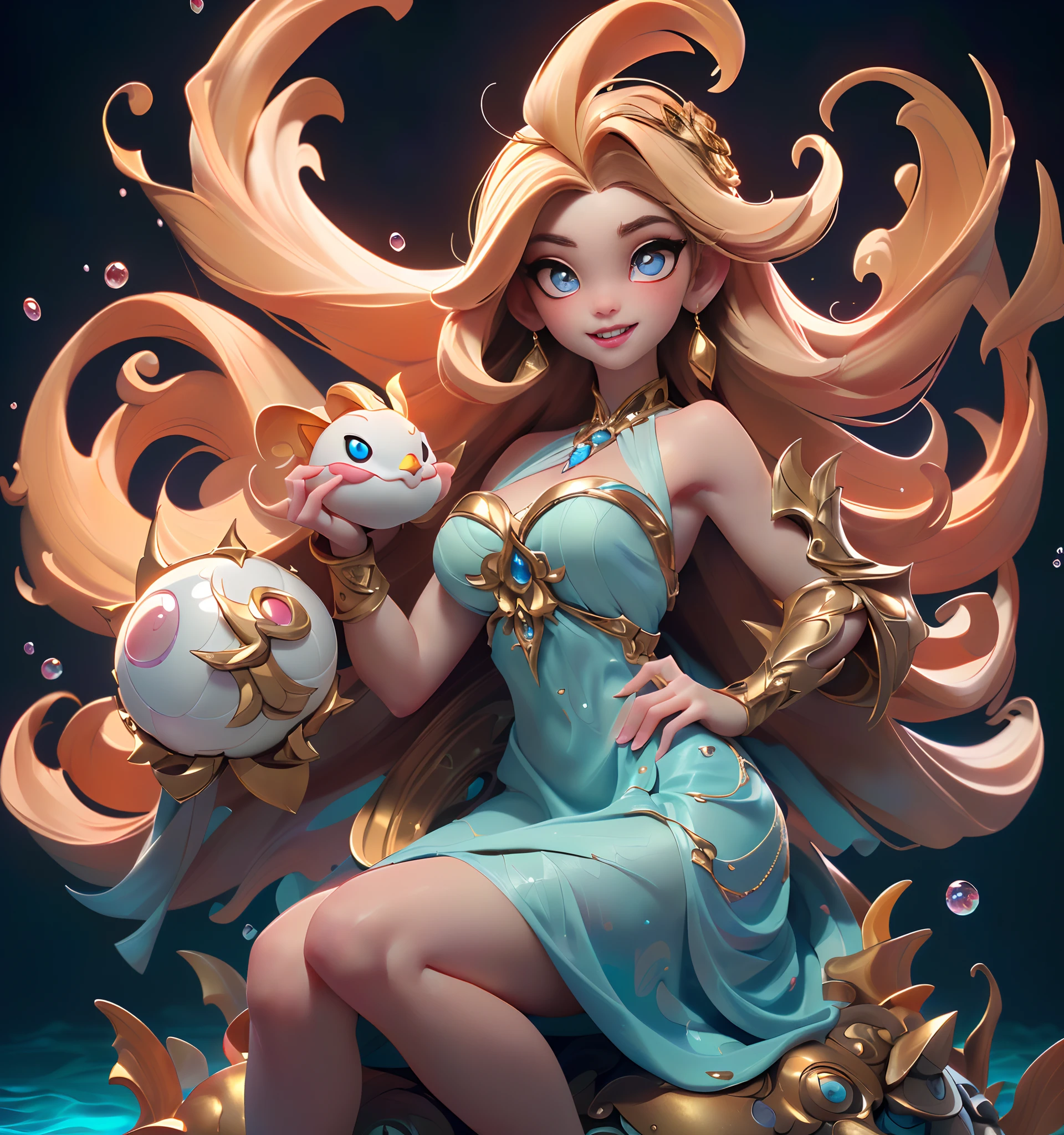 (Best Quality, Masterpiece: 1.1), (Realistic: 1.4), Beautiful naked schoolgirl is riding on the yellow octopus, god ray, teen, silver short hair, blue eyes, full body, from below, hourglass body shape, flying over the park, crystallineAI, fractal art, splash
