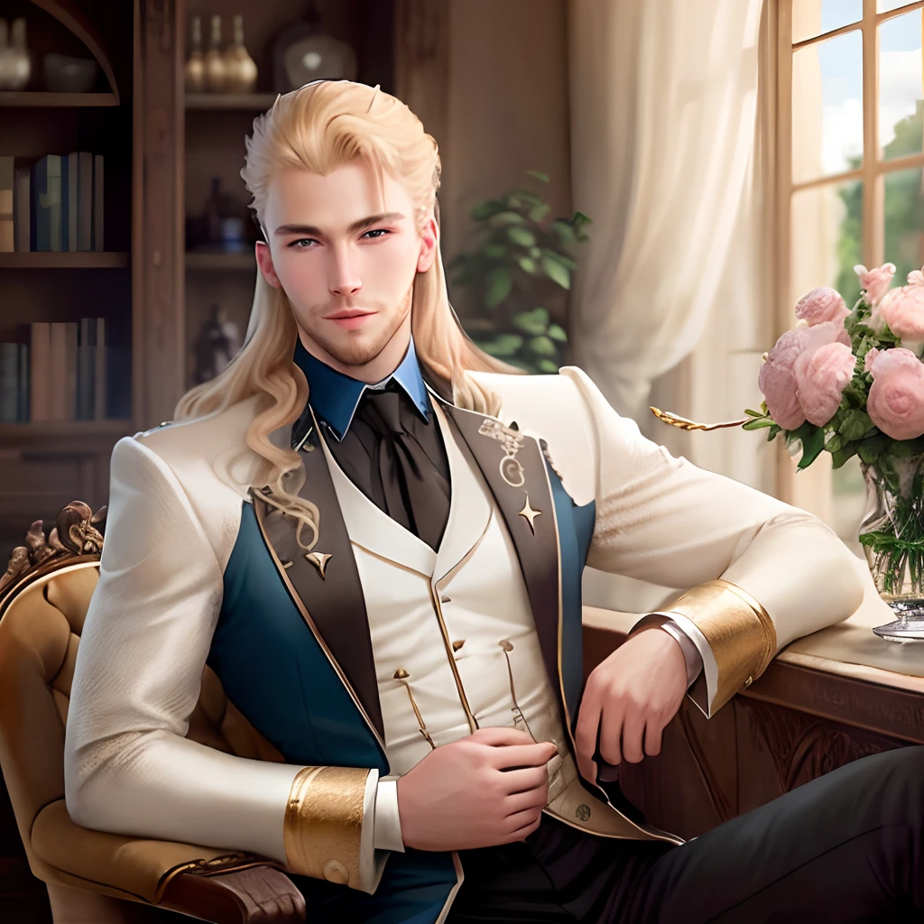 Homme mousquetaire blond cheveux long
