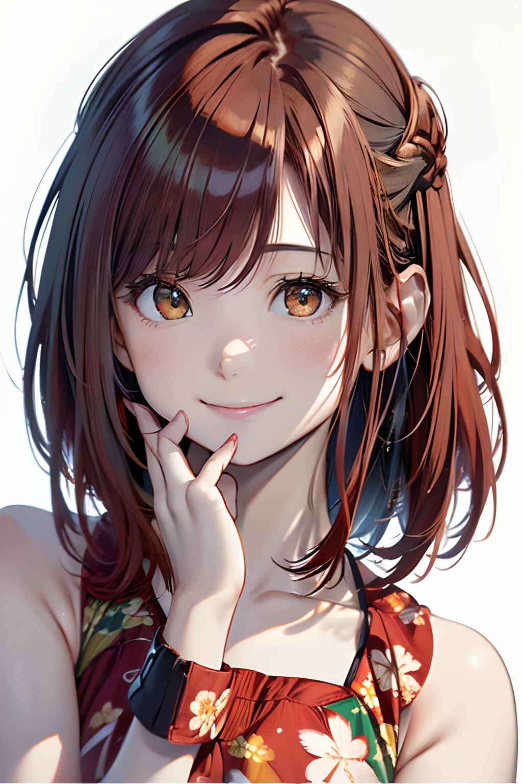 (Best Quality, 8K, Oil Painting, masutepiece:1.2), Ultra-detailed, (Realistic, Photorealistic:1.37), (((FULL BODYSHOT)))、Vibrant colors, (((A smile)))、(((Green Micro Bikini)))、(((Floral Bikini)))、(((２０Women of a certain age)))、(((slightly smaller breasts)))、 (((red hairs)))、(((Shoulder-length bob hair)))、((( White background))), (((I have my mouth wide open)))、(((My face is turning red)))、(((Girly Hairstyles)))、(((bobhair)))、(((In front of a white wall)))、(((Place your palms on your cheeks)))、(((Nothing on the top of the head)))、(((I'm smiling shyly)))