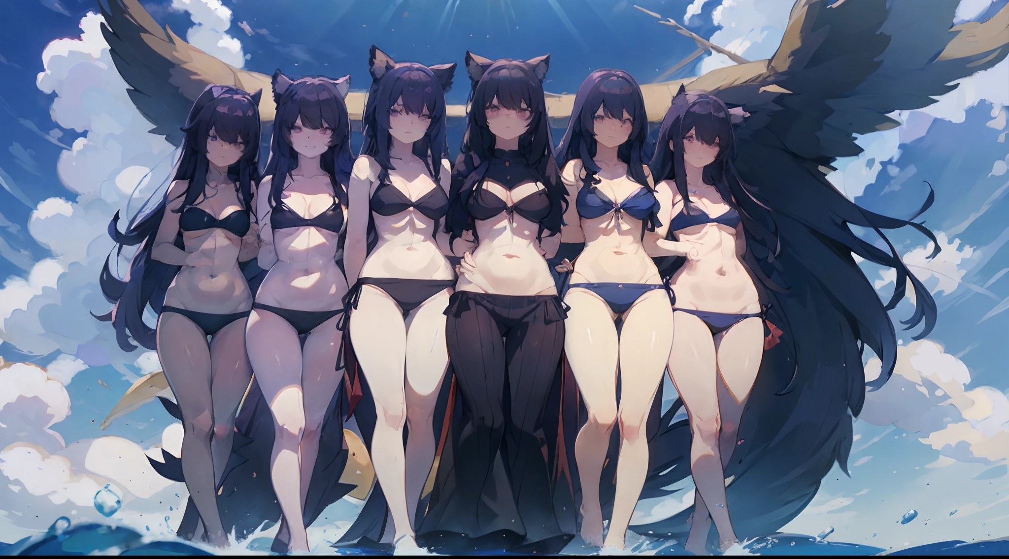 The specified attribute prompt is:
"Black hair, The highest resolution, curvy body, Small frame, , bikini, Shore, lingerie"