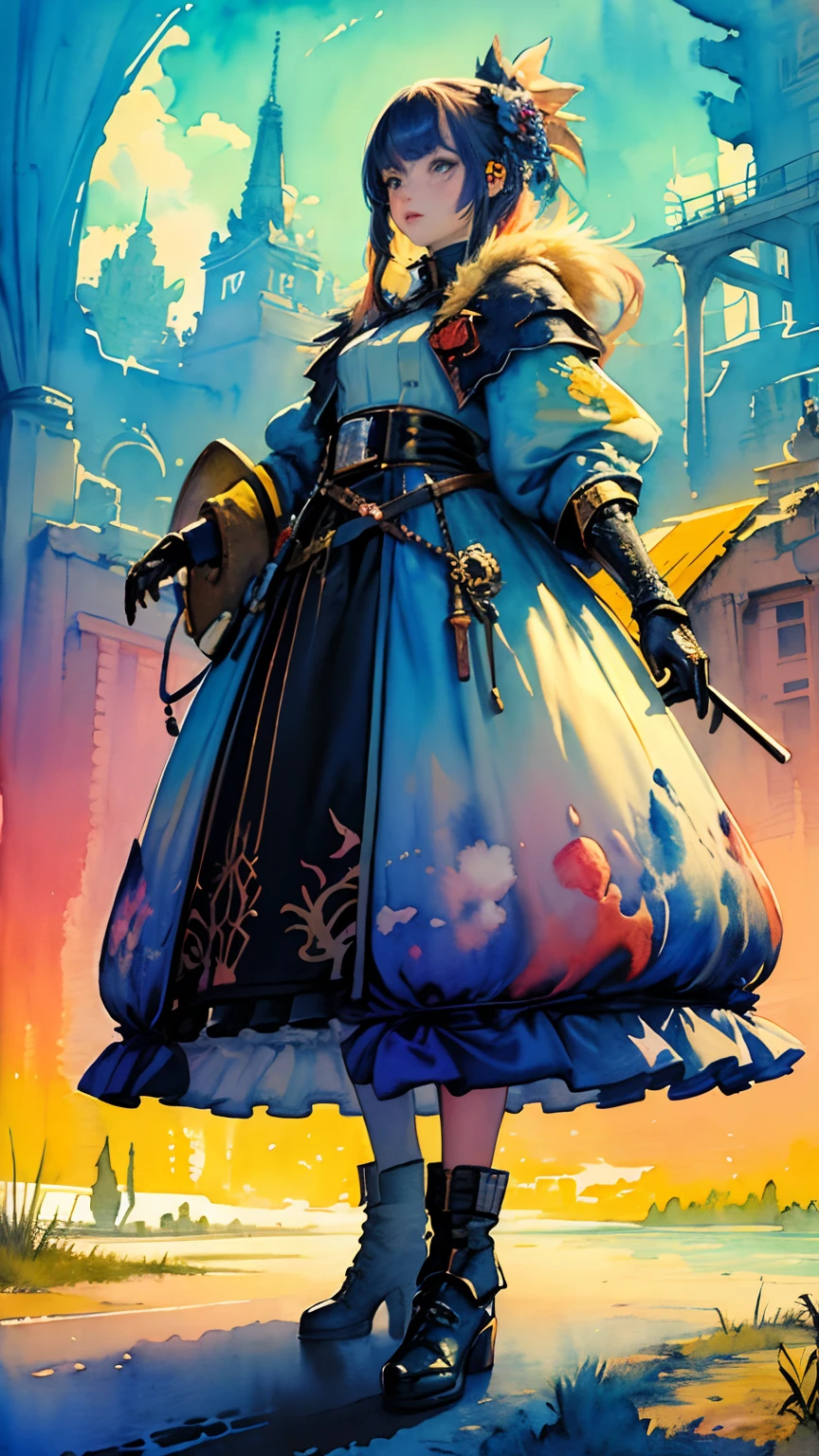 (masterpiece, top quality, best quality, official art, beautiful and aesthetic:1.2), (1girl:1.3), extreme detailed,colorful,highest detailed,(watercolour painting:1.3), optical mixing, playful patterns, lively texture, rich colors, unique visual effect
