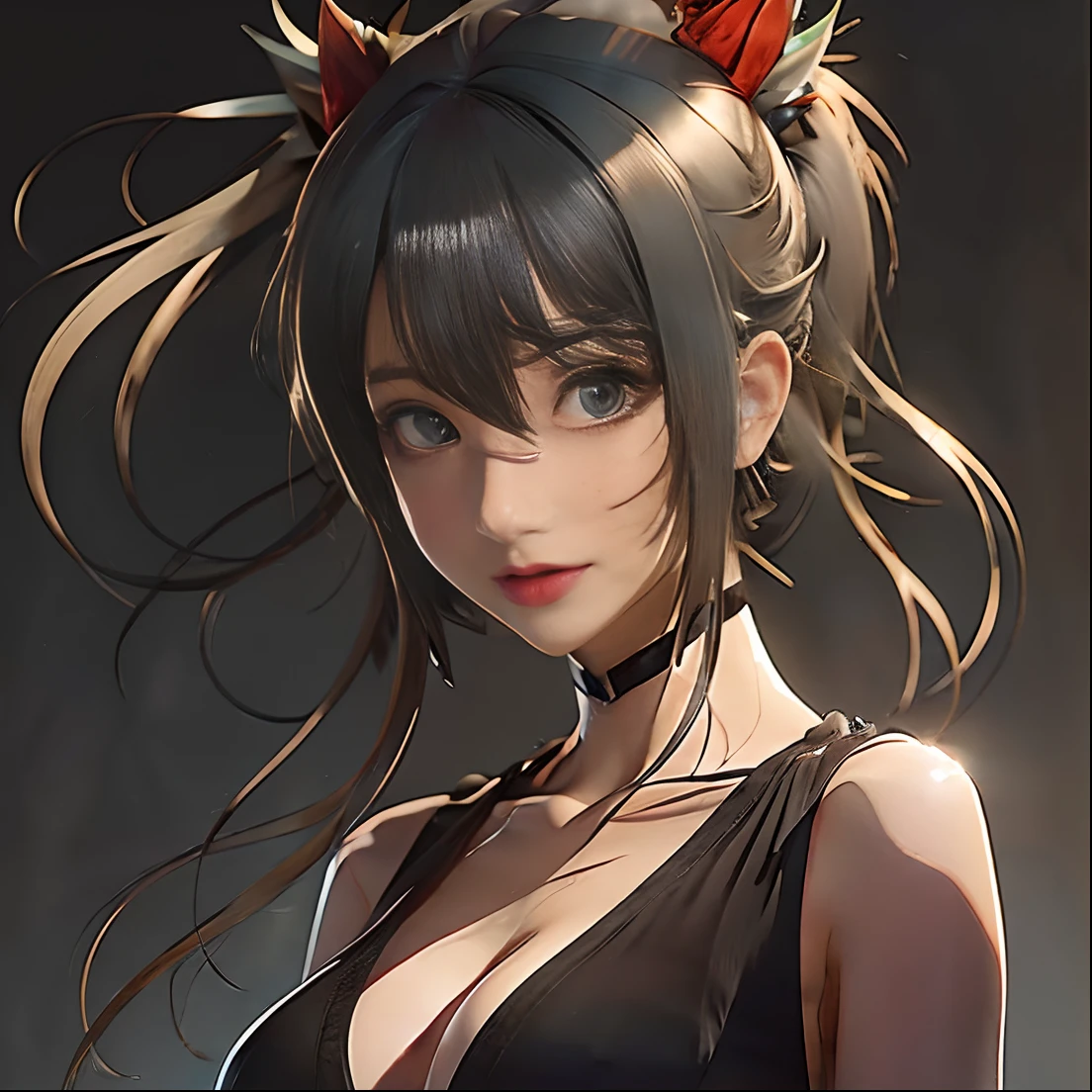 black hair, realistic dress