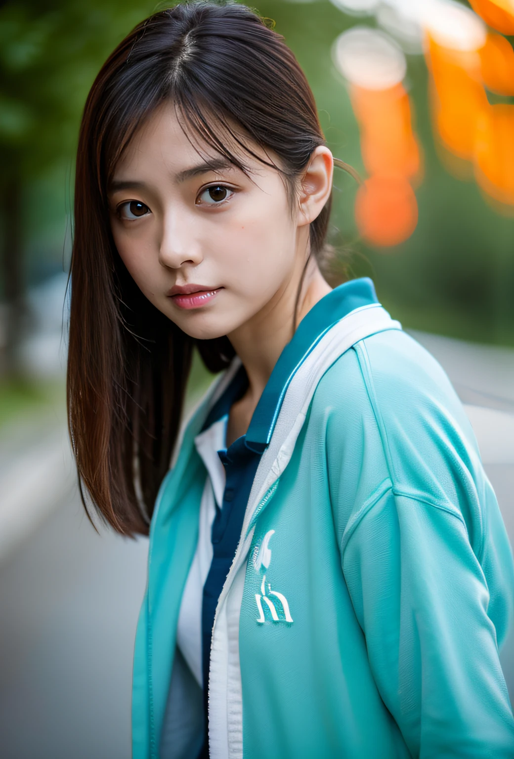 (Photorealistic: 1,4), NSFW, whole body shot, Japanese supermodel, sweaty, wet look, wet student uniform, open clothes, sensual pose, lewd face, sexy lips, waifu, oppai, beautiful, cute, pretty, perfectly proportion body, perfect framing, sharp gray eyes, supermodel face, detailed face, pale skin, wet white ponytail wavy hair, moody, depth of field, orange and teal, cinematic lighting, soft light, 4k resolution