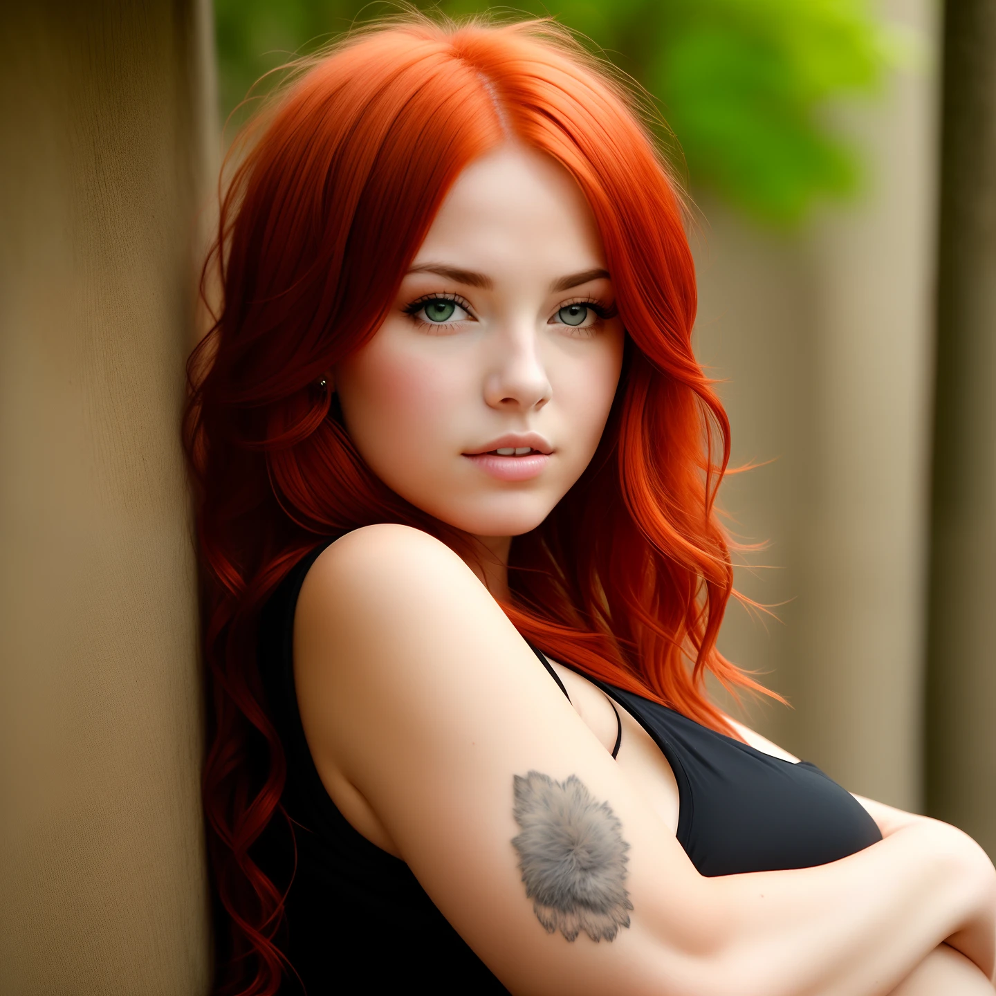 gorgeous woman with long red hair detallado alluring blue eyes, tattos, Neblina, wet, lloviendo, Mejor calidad, obra maestra, fotorrealista, detallado, 8k, HDR, Poca profundidad de campo, luz amplia, Alto contraste, contraluz, bloom, destellos de luz, chromatic aberration, Sharp focus, Foto