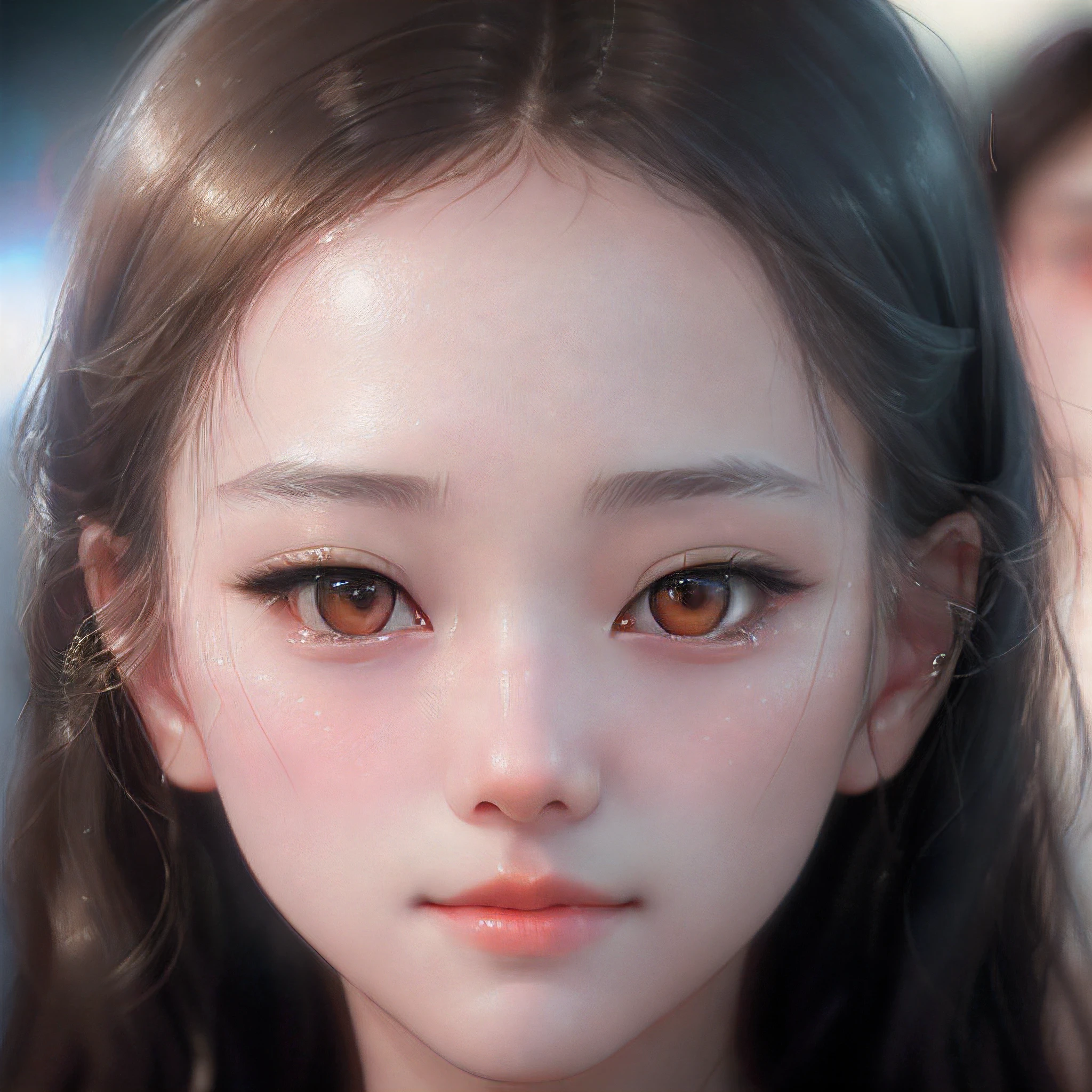 Close-up of 9 year old Japanese girl's ecstatic climax face'Eyes wearing silver-white mirrored lens sunglasses、I looked at the world reflected in the lenses of my sunglasses..(Side Pony,Colorful Hair),