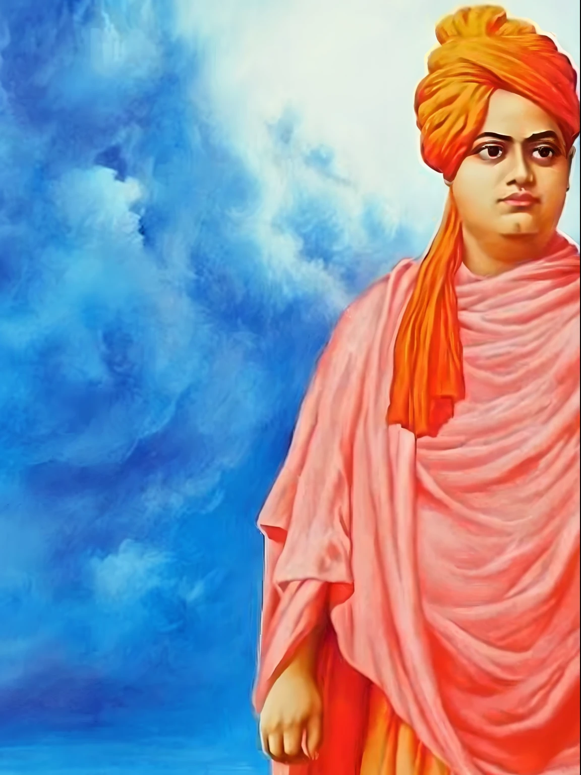 a painting of a man in a turban standing on a rock, inspired by Ram Chandra Shukla, inspired by Raja Ravi Varma, buddhism, portrait of monk, the buddha, buddha, ashoka tano, puṣkaracūḍa, oil paintings, full body picture of a male monk, painting of, buddhist monk , highly detailed photo, dreamy atmosphere