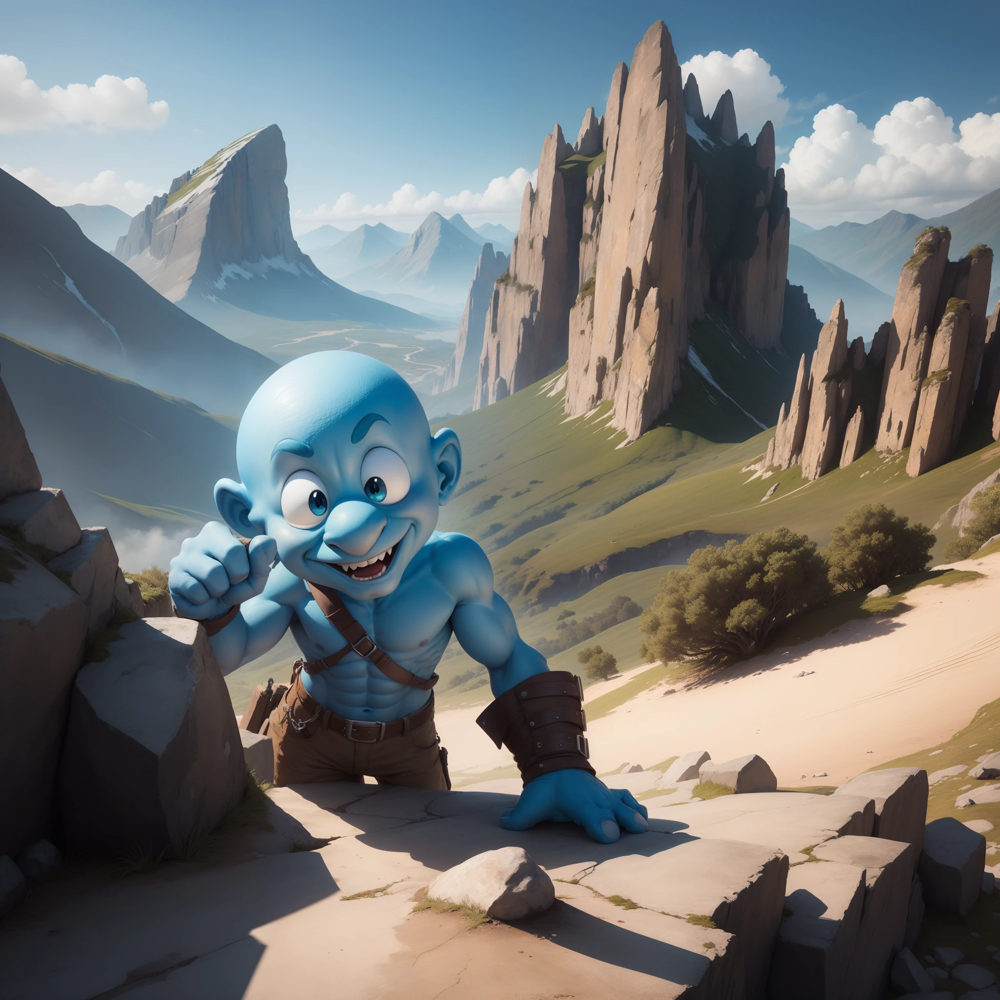 Smurf doing malabarism with a epic mountain