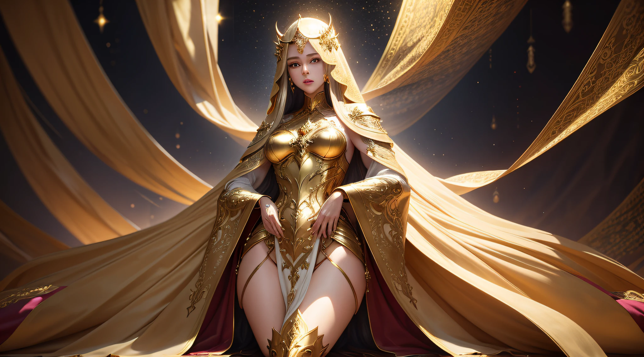 Best Quality, Masterpiece, Artwork, Ultra Definition, Phenomenal Beauty, Queen Vashti, Vashti, Princess of Babylon, Phenomenal Beauty, Persian Princess, Nebuchadnezzar Nebuchadnezzar, Queen, Queen Vashti, Vashti, Beauty, Beautiful, Full Body, Long Dress, Bulky Dress, Stunning Dress, Gold Dress, Shiny Gold Dress, Full Body, Lots of Clothing.