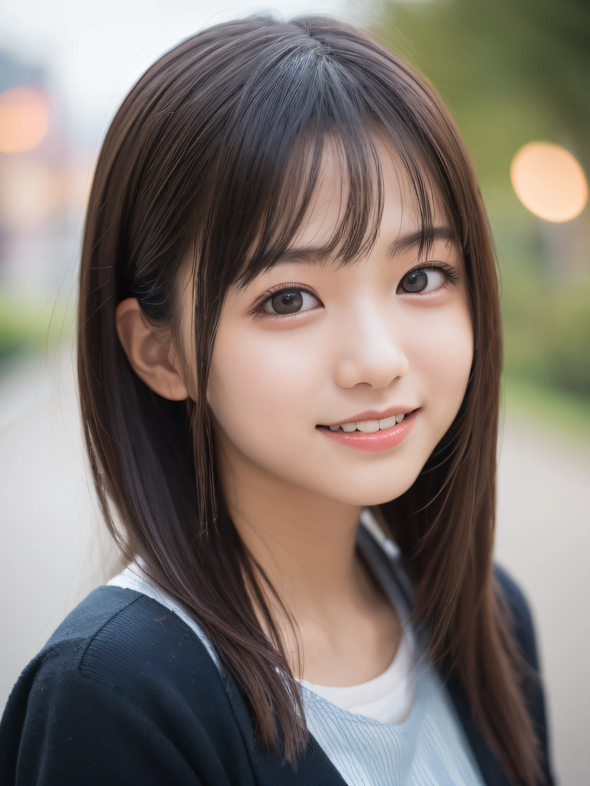 masterpiece, top-quality, 8K, hoang lap, (upper part of body:1.4), white shirt, beautiful one girl, Clean face, looking at viewert, A smile, Surreal, A high resolution, photore, Film Particle, color difference, tack sharp focus, north african free trade area, face lamp, 动态照明, 电影灯光, Professional shadows, The most detailed, The is very detailed, ultra - detailed, finely detailled, Genuine skin, exquisite facial features, detailed faces and eyes, Sharp pupils、realistic student、(korean people、japanes、chineseidol:0.3),vests、With smiling eyes、Mole on the chest