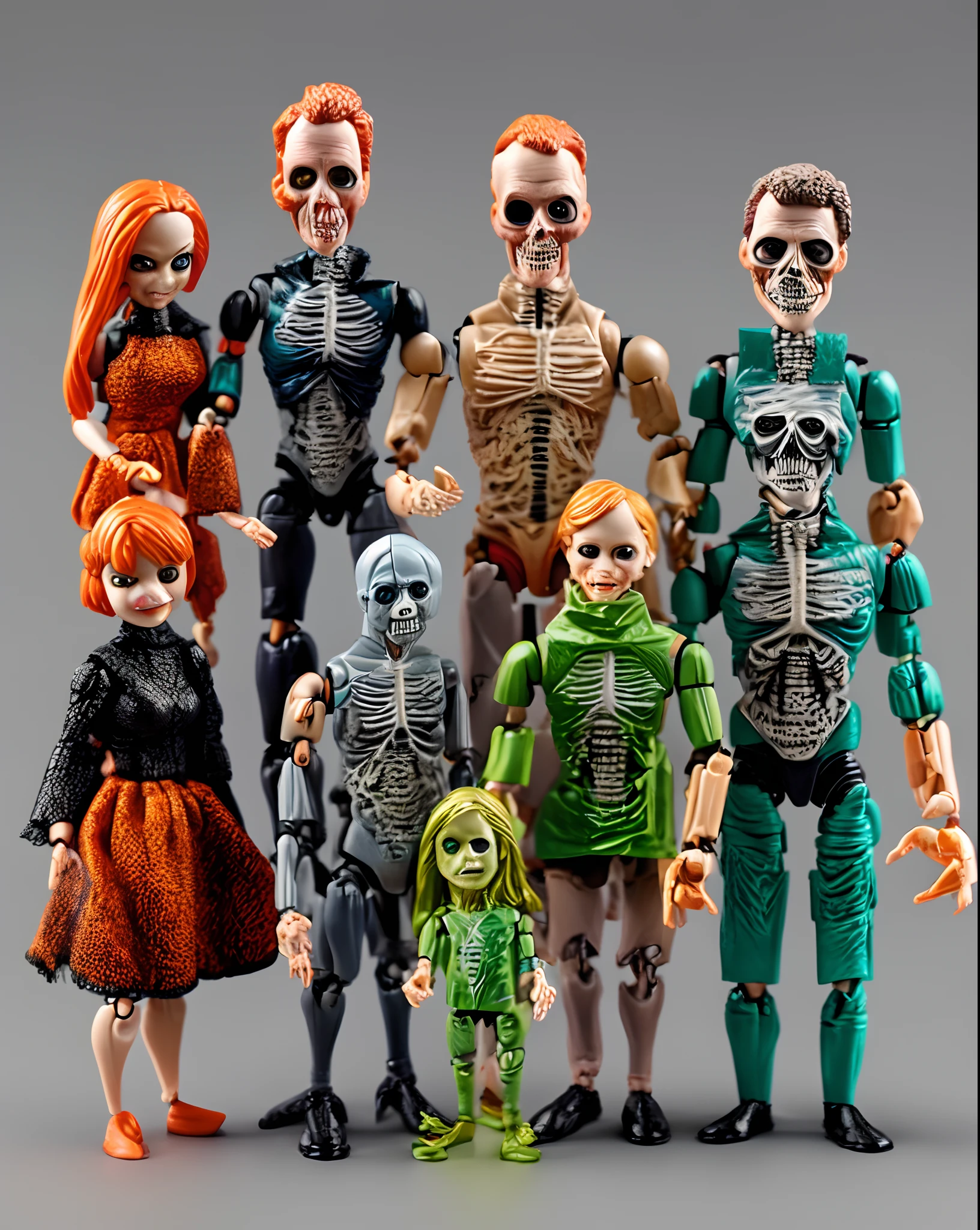 Infuse a horror element into the scene, portraying the Bundy family, from the TV show "Married with Children", in a spooky and eerie environment. Take inspiration from horror artists like Edward Gorey or H.R. Giger.