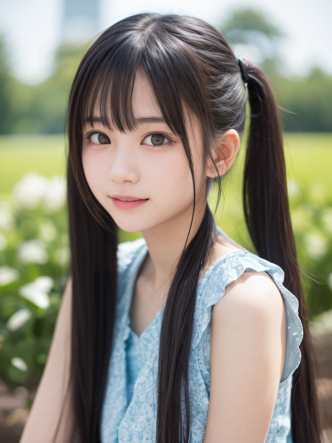 masutepiece, Best Quality, 8K, , Teen, Raw ph absurderes, award winning portrait, Solo, Night, neons, Idol face, violaceaess, gardeniass, Delicate girl, Upper body, Digital SLR, Looking at Viewer, Candid, Sophisticated, zora々Right, Smile, Thin arms, Professional Lighting, Film grain, chromatic abberation, (Eyes and faces with detailed:1.0), (Bokeh:1.1),Twintail hairstyles,