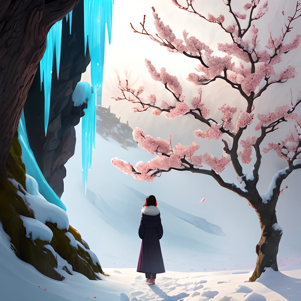The fragrance of plum blossoms comes from bitter cold,
Standing alone in the snow。
The breeze is like a wisp of silk,
The chill is like an ice cliff。
The branches bloom red and white,
The petals fall and dance。
Lonely self-appreciation no one understands,
Only Mei Xin has pity alone。
