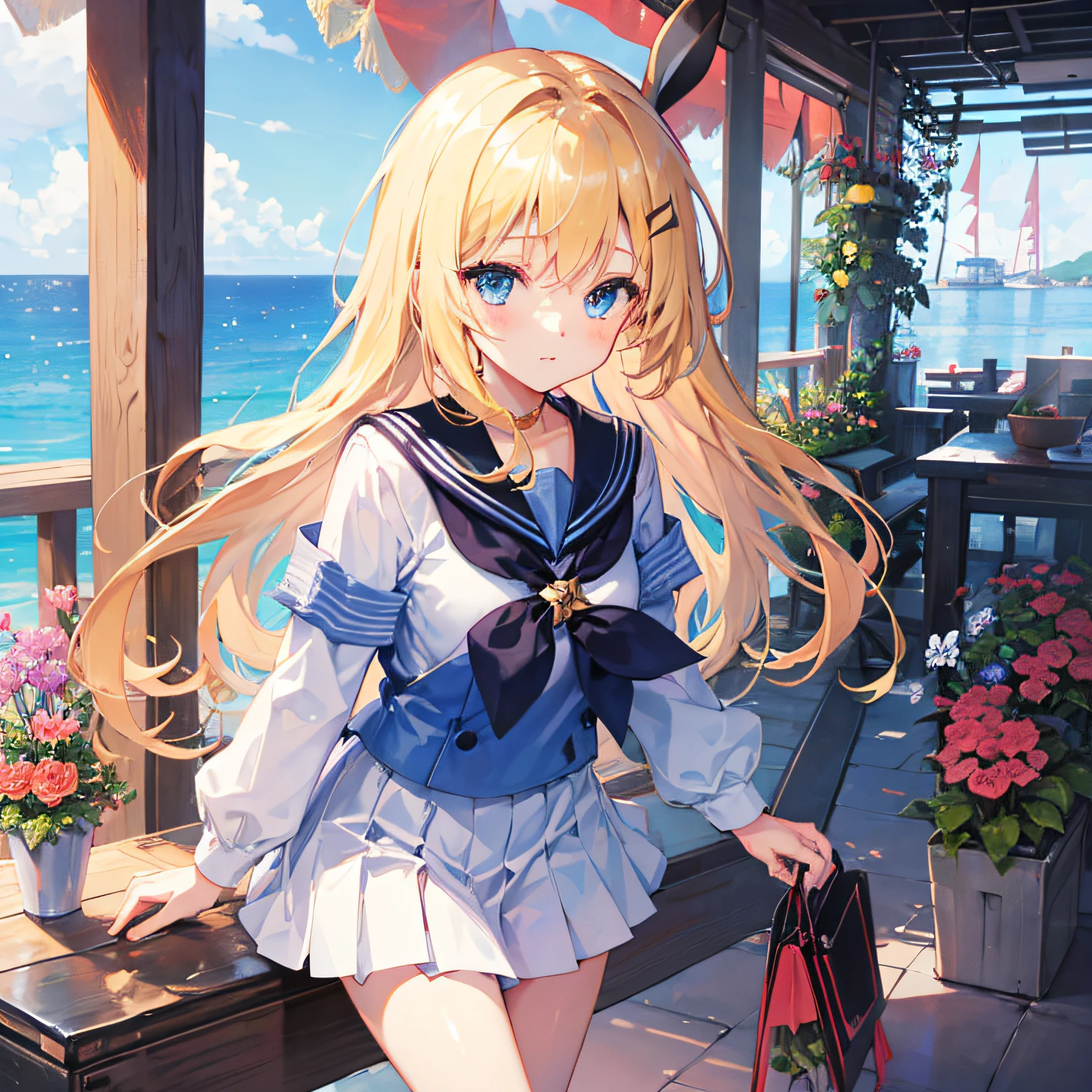 florals、s girl、a sailor suit、a blond、rabbitears、Blue eyes