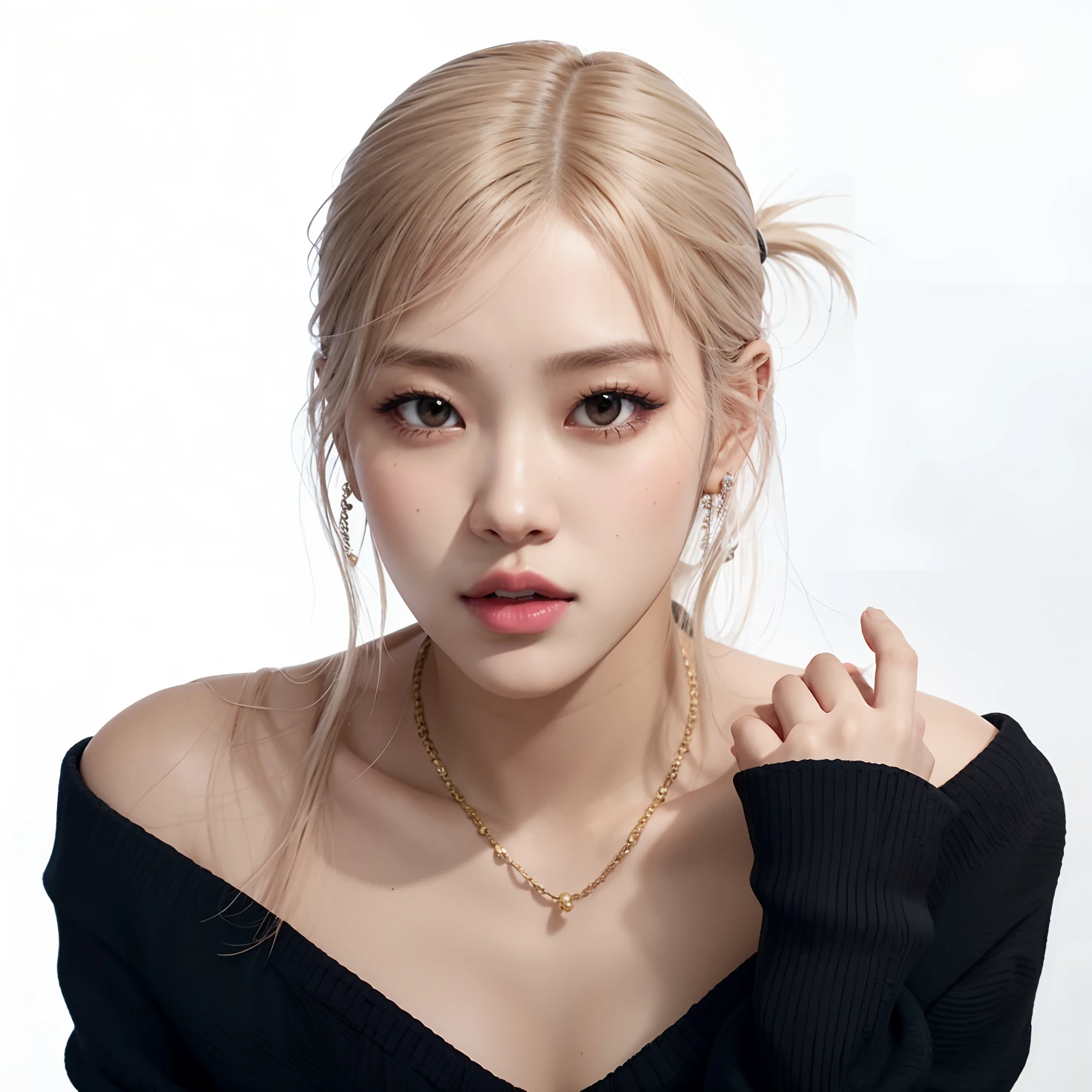 Un primer plano de una mujer con un top negro y un collar, Retrato de Jossi de Blackpink, Parque Roseanne de Blackpink, Jossi de Blackpink, portrait of female Korean idol, JIA, Lalisa Manoban de Blackpink, Retrato de Kpop Idol, Heonhwa Choe, Lalisa Manobal, Parque Ji-min, Lee Ji-eun