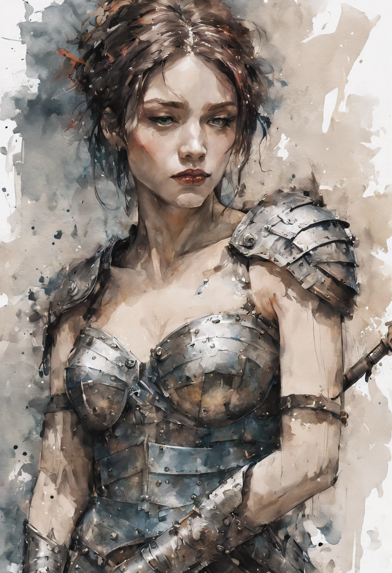 (((Top Quality: 1.4))),(Unparalleled Masterpiece), disney banksy art sticker, fantasy character,female warrior,medieval armor,soul, digital illustration, comic book style, noir, perfect anatomy, centered, approaching perfection, dynamic, highly detailed, watercolor painting, artstation, concept art, soft, sharp focus, illustration, art by Carne Griffiths and Wadim Kashin
