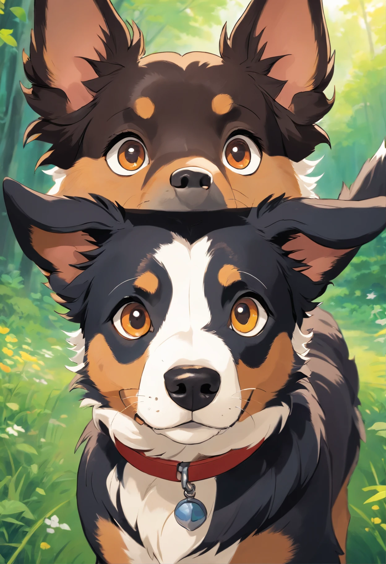 Make a Tricolor Black American Shepherd Dog, yeux marrons, oreilles noir qui tombent