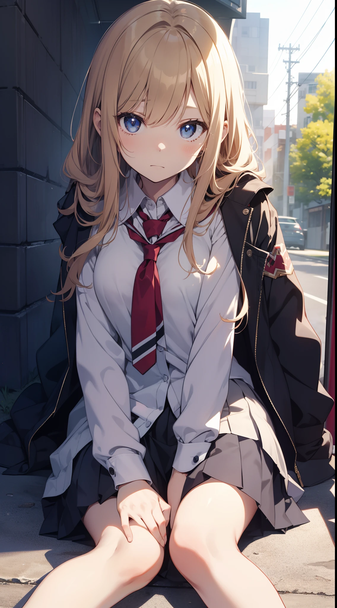 masutepiece、hight resolution、1girl in、hi-school girl、a miniskirt、Angle from the front、Sit with your knees on the ground、Looking at the camera、Shameful face、Cute anime illustration、