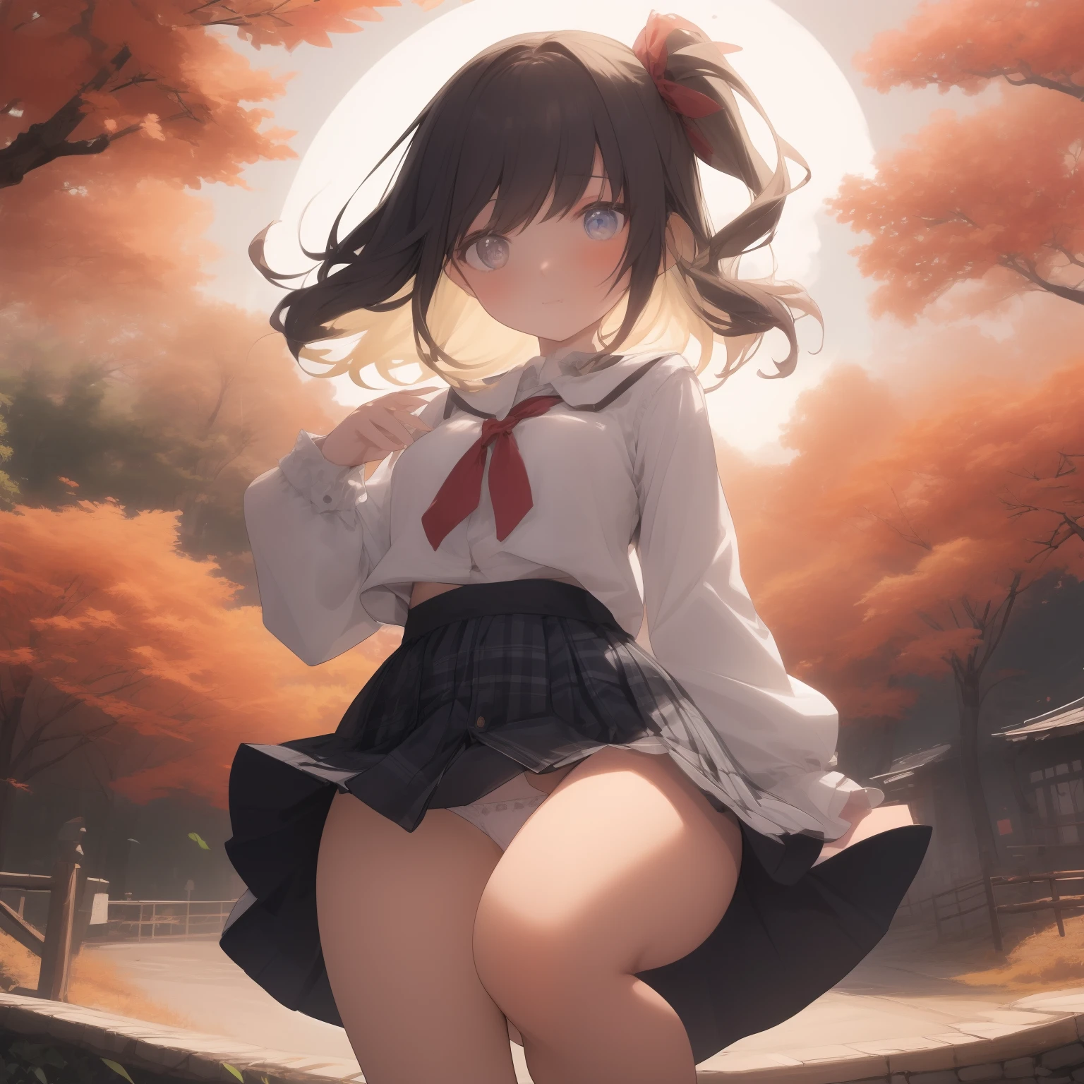 Similar to Yoshiko Miyazaki、、 fat girl、18yr old、bronze hair、curly、Sheer cotton shirt、Angry face、Autumn landscape、Hair illuminated by the sun、Little fat woman、skirt by the、whaite hair、short detailed hair、high high quality、A miniskirt、校服、Tanned face、smallunderboob、Underwear can be seen from the skirt、A sexy、sheer、 Appearance、ssee-through、drooing eyes、Sullen face、Best quality, full face blush. Plaid skirt and navy blue skirt, pantie shot, POV feet, Barefoot, Open your clothes. pile driver. (thighs thighs thighs thighs).(Open your clothes)