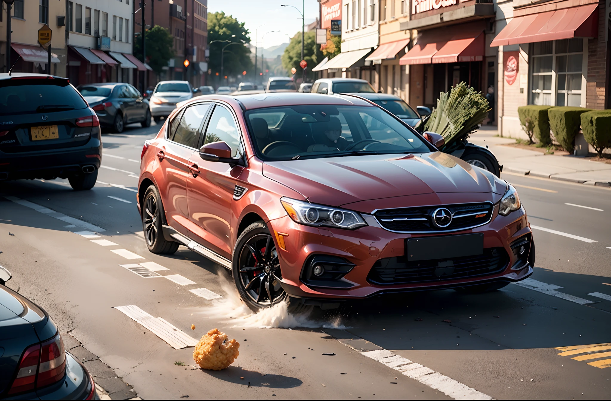 car crashing into a Kentucky fried chicken