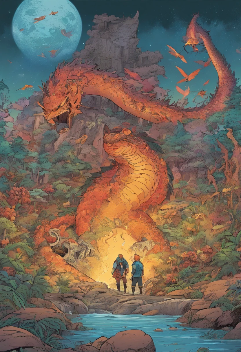 bearded chubby man, Splash art, alcohol ink, dark fiery dragon, fantasy, apocalypse fairy tale, environment, glow, HDR, vivid colors, Arthur Rackham, Ida Rentoul Outhwaite, Vilhelm Pedersen, digital illustration, highly detailed acrylic painting , trending in pixiv fanbox, palette knife and brush strokes, makoto shinkai style jamie wyeth james gilleard edward hopper greg rutkowski studio ghibli, focused, symmetry, painted, intricate, volumetric lighting, beautiful, rich deep colors masterpiece, sharp focus, ultra detailed , in the style of Danmumford and marc simonetti, astrophotography