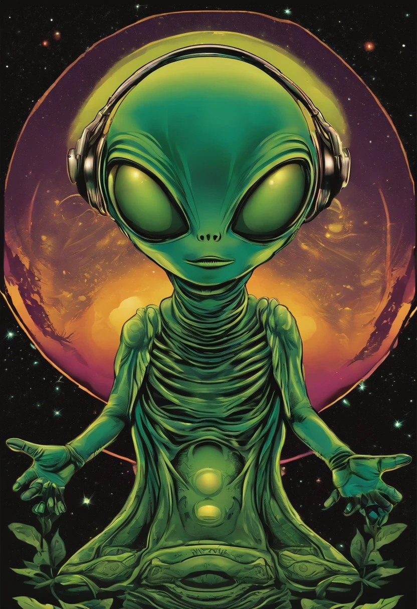 High-quality sticker for t-shirts, extraterrestre vert Happy  qui dance, Alien for a group of official artworks by PSY TRANCE, Art extraterrestre, Chaos de transe, Dieu extraterrestre, , Couleurs extraterrestres,Yeux extraterrestres
