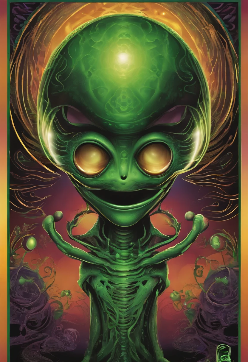 High-quality sticker for t-shirts, extraterrestre vert Happy qui dance, Alien for a group of official artworks by PSY TRANCE, Art extraterrestre, Chaos de transe, Dieu extraterrestre, , Couleurs extraterrestres,Yeux extraterrestres