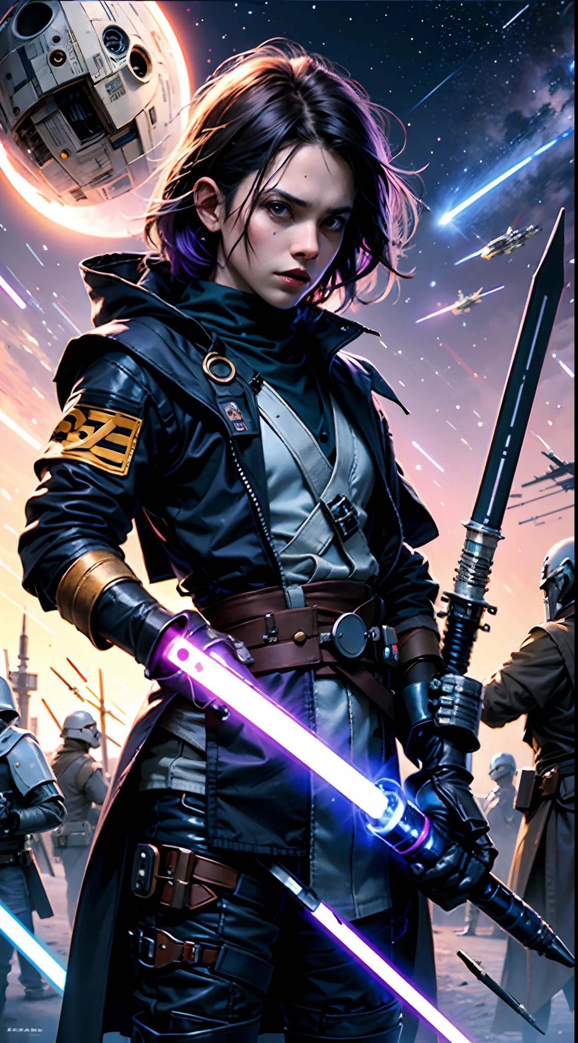 Lightsaber, crossguard, purple blade, star wars, male