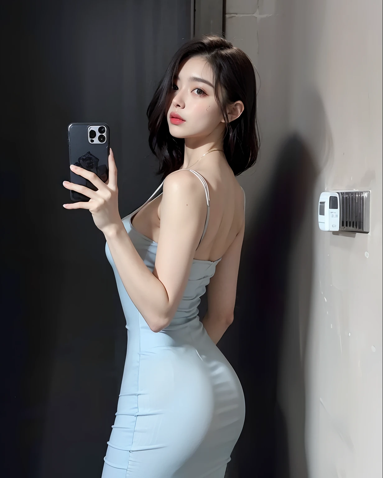 mulher de araffe em um vestido justo tirando uma selfie com seu celular, vestido justo, foto de magra, foto de modelo de menina Modelo do Instagram, vestido sexy, 18 anos, linda mulher coreana jovem, 2 2 anos, 2 Modelo feminina de 4 anos, menina corea anos, pose atraente, cintura magra e quadris grossos