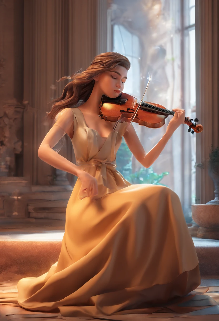 A single female violinist playing the most incredible piece of music known to mankind. Love and peace is flowing out of her violin, causing the beginning of world peace