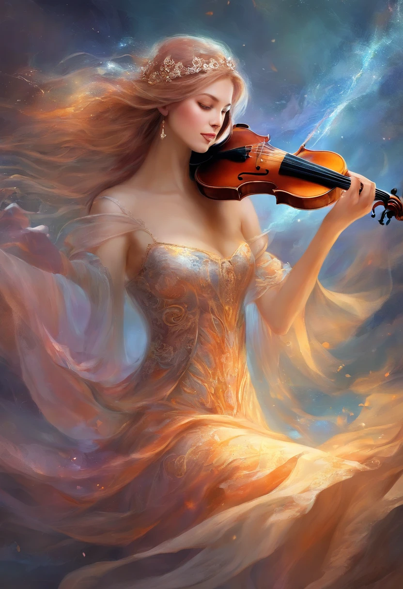 A single female violinist playing the most incredible piece of music known to mankind. Love and peace is flowing out of her violin, causing the beginning of world peace