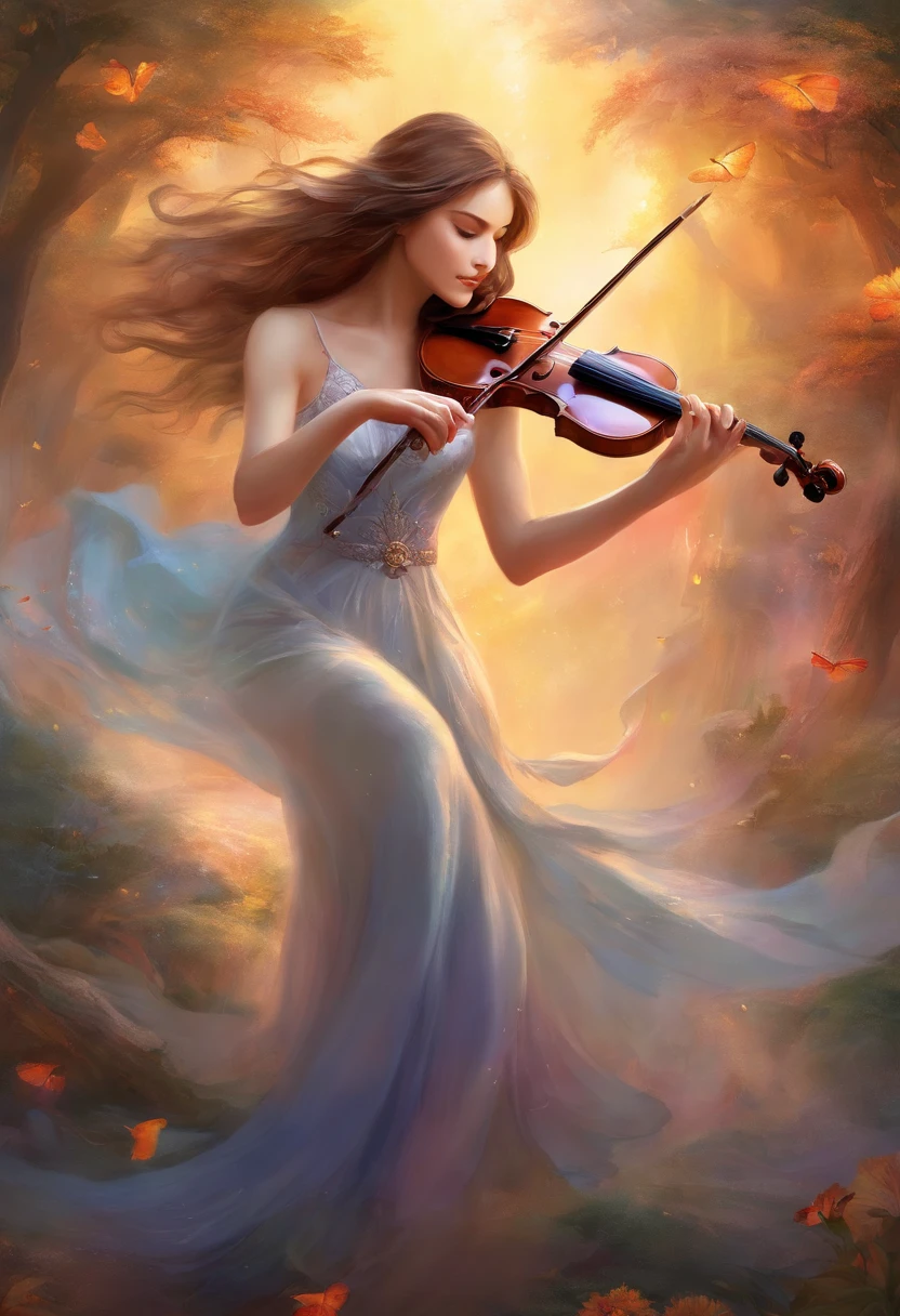 A single female violinist playing the most incredible piece of music known to mankind. Love and peace is flowing out of her violin, causing the beginning of world peace